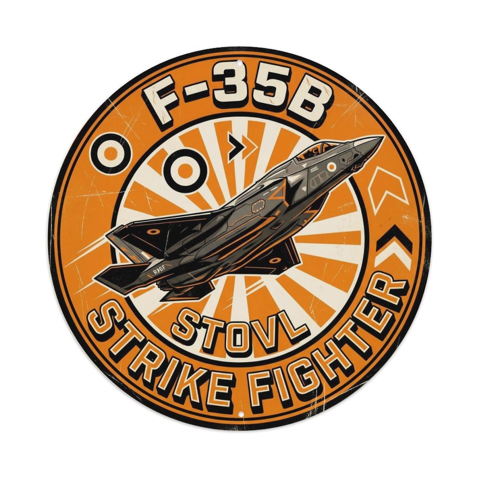 F-35B Lightning STOVL Stealth Fighter Aircraft Climb Metal Tin Sign Plaque Wall Decor for Cafe, Man Cave, Club Bar, Office, Home Garden Round Metal Poster 8x8Inch
