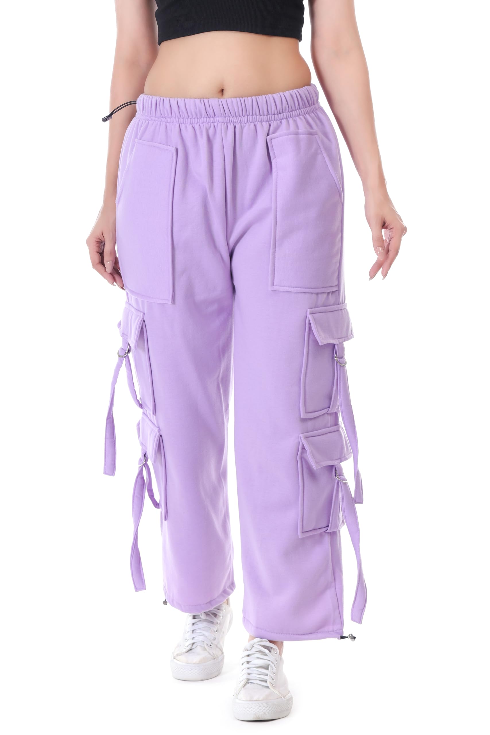 hypethread Women's Free-Size Fleece Track Pant || Cargo Pants || Jogger Multi Pockets Regular Fit With Adjustable Lace On Waist-picture-13