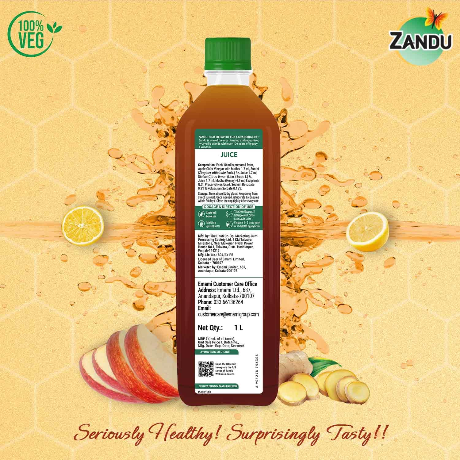 Zandu Lean & Slim Juice 1 Litre With Honey & Apple Cider Vinegar, Helps Maintain Healthy Weight & Boosts Metabolism|100% Ayurvedic And Natural - Image 7 thumbnail
