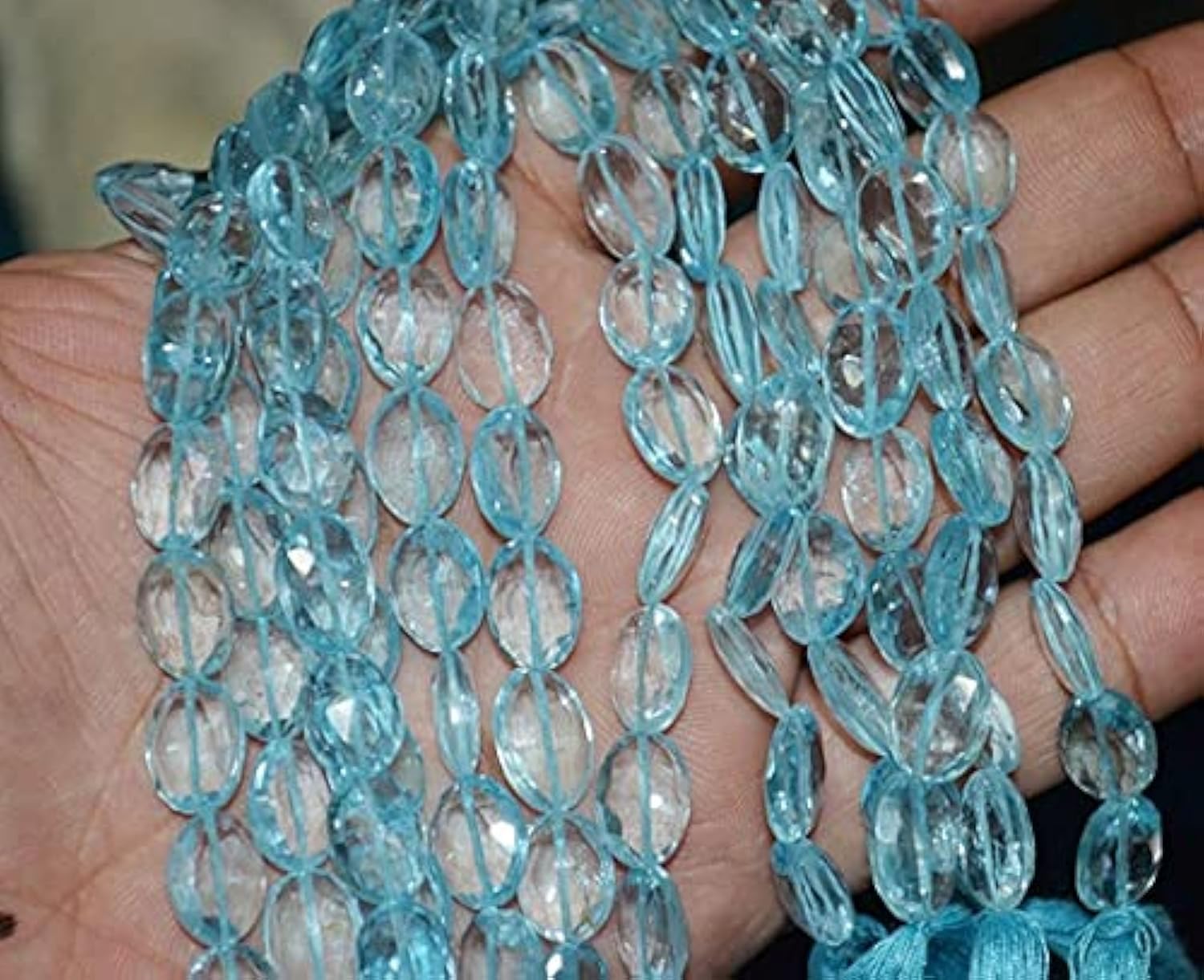 Perle bleue azurite ovale facettée idéale pour vos ateliers de bijoux d'été faits main