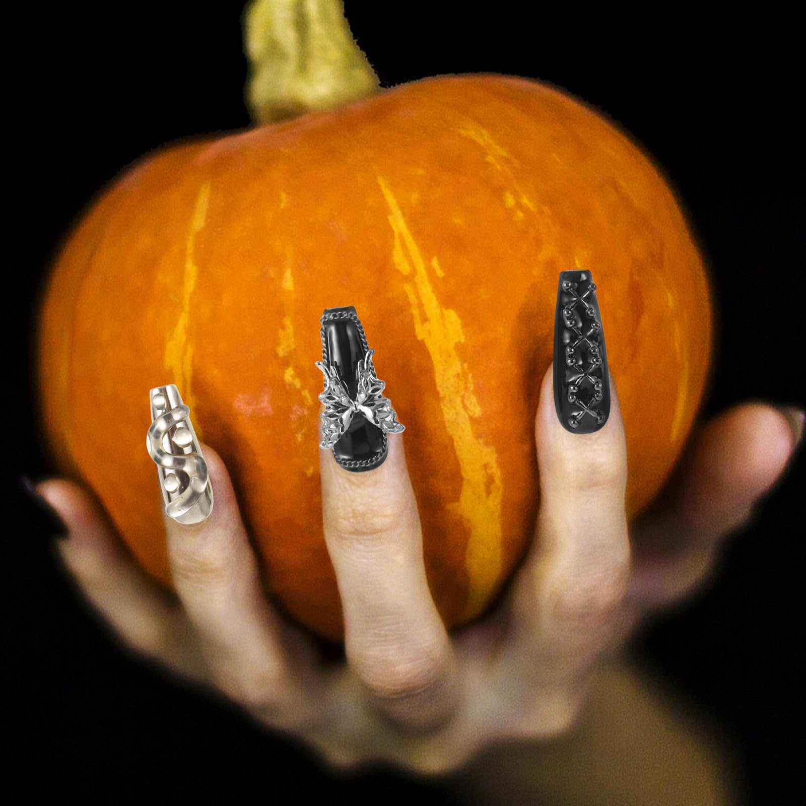 Healeved 50 Stück Gothic Kunstnägel Schwarze Vampirnägel für Frauen,