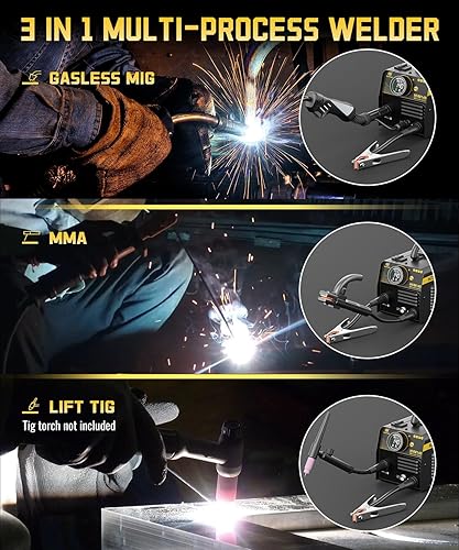Miniatura 2 de H HZXVOGEN Soldador MIG 140A, soldador de núcleo de flujo de 110 V220 V, TIG de elevación, palo 3 en 1 máquina de soldadura portátil IGBT inversor
