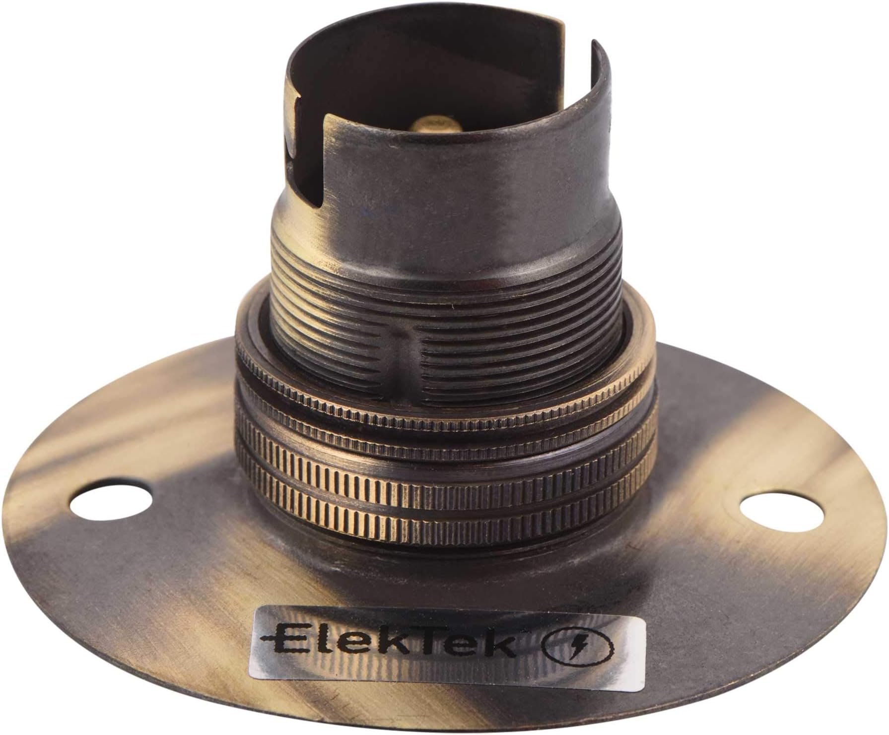 ElekTek Batten B22 BC Bayonet Lamp Holder with Shade Ring 50mm/2" Centre Fixings FITS BESA Conduit Box - Brushed Antique