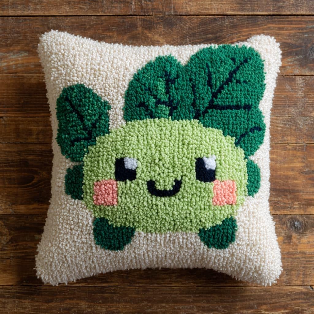 WallustrioaW Latch Hook Pillow Kit -Cartoon Embroidery Art Craft Kit - All Ages - Unisex - 43X43Cm