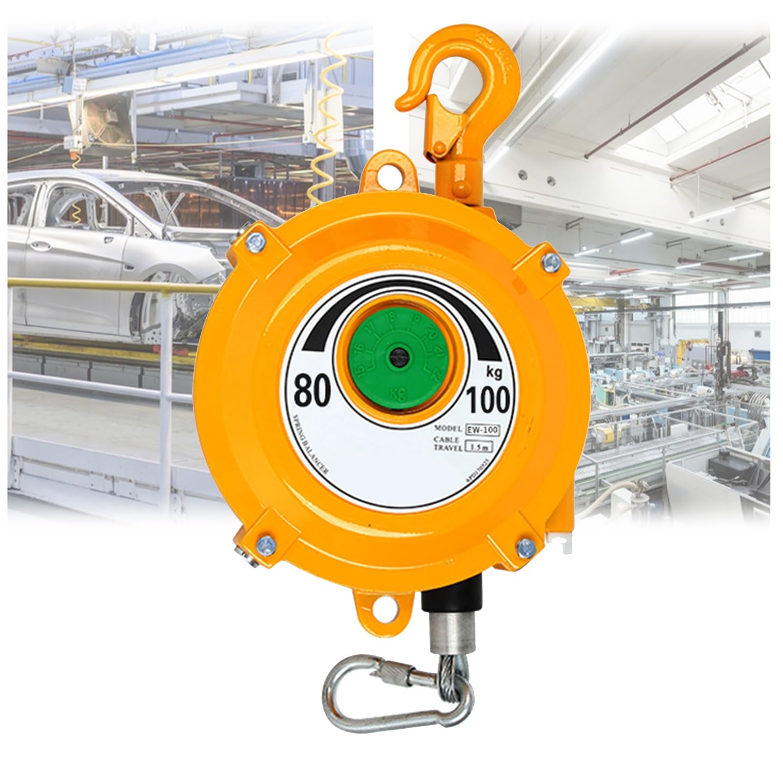 WEKONUMEX Retractable Spring Balancer, Retractable Spring Balancer With Hook And Wire Rope 1.5 Meters Load Range 1-200kg(80-100kg)