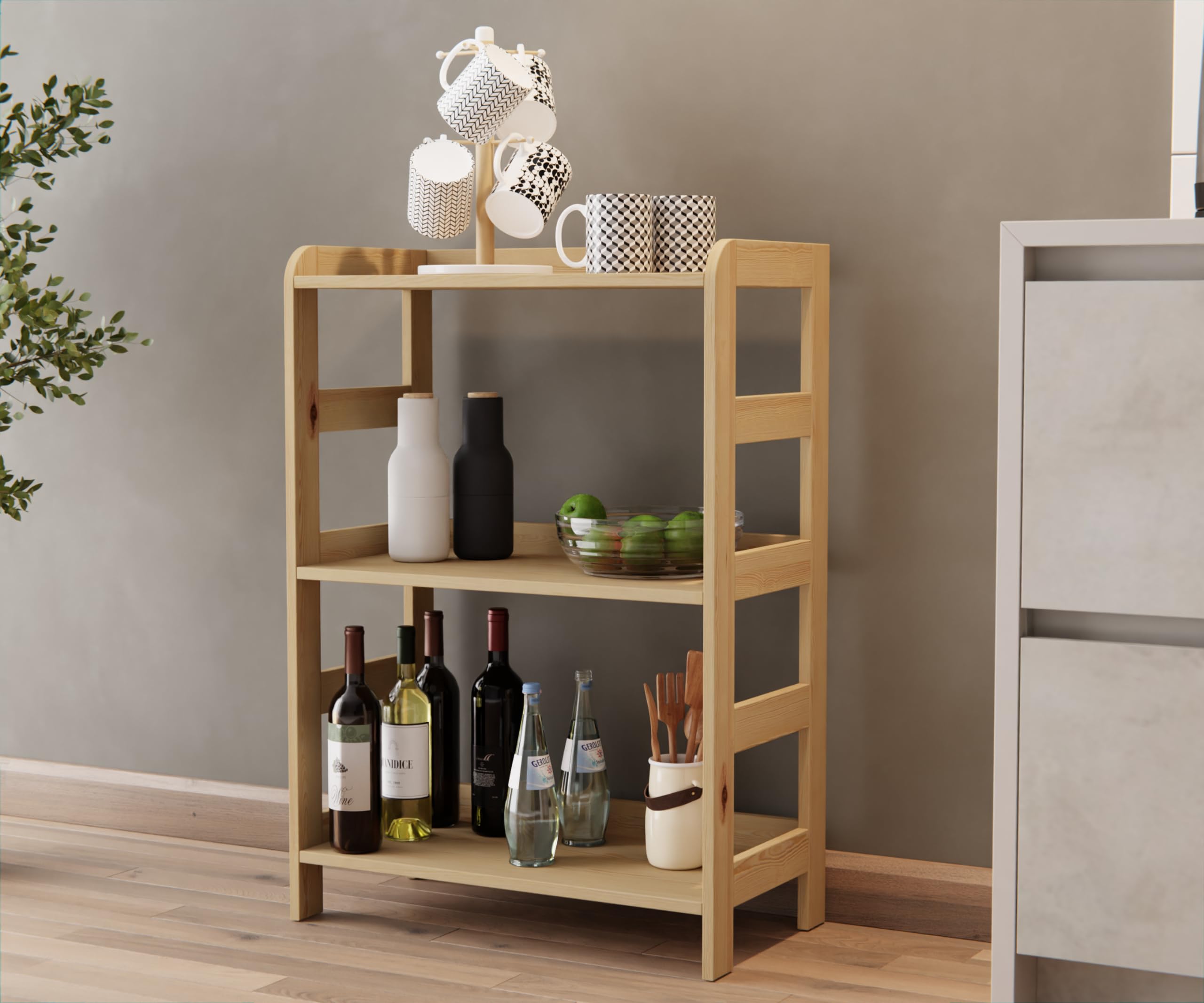 Lenmar Serie R, Natur, Braun, Holzregal, Kiefer, Holz, Hellbeige, 3-5 Böden, 89-166 cm Bücherregal, Holzregal, Standregal, Wandregal (R-01, 89x63x33 cm, 3 Böden, Natur)