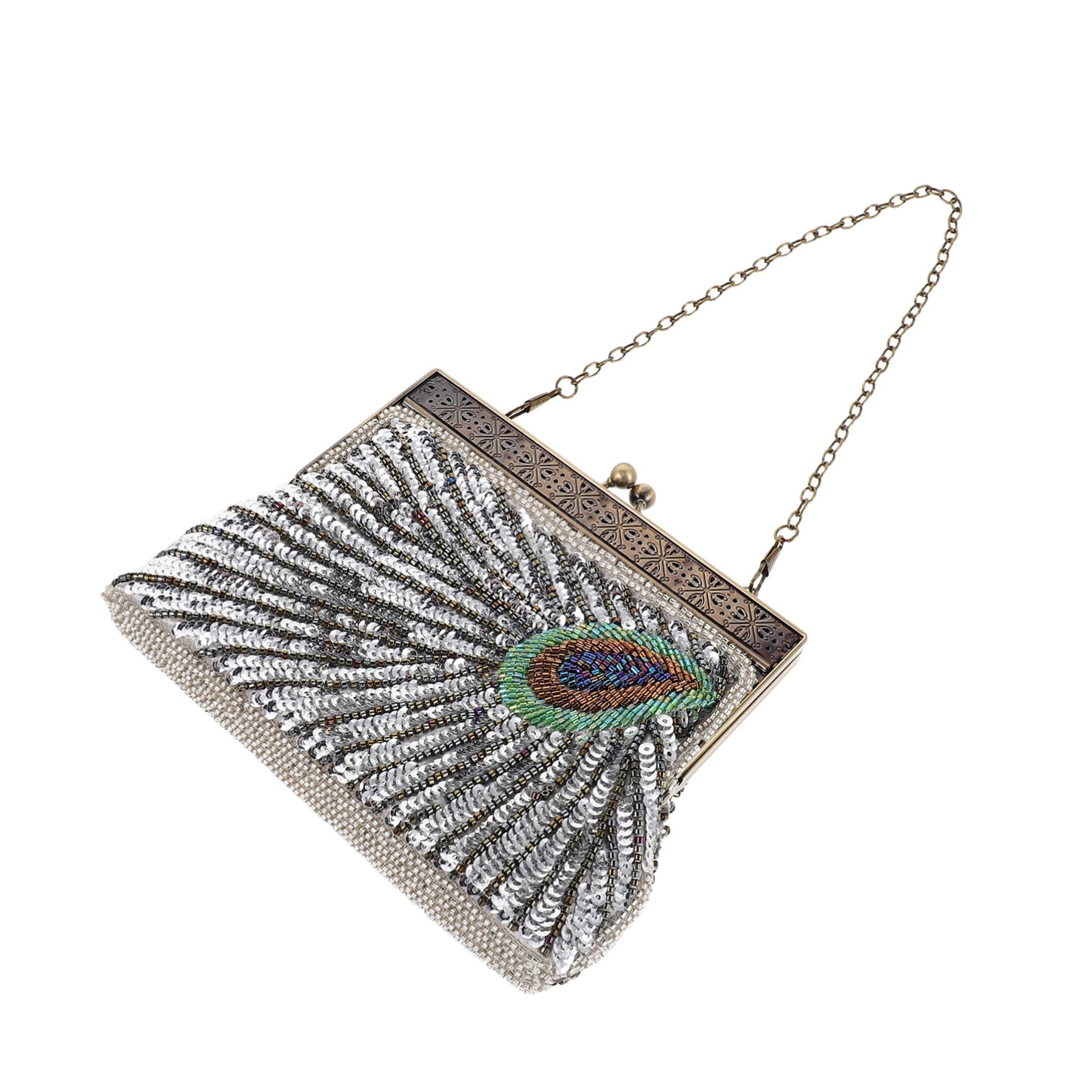 ibasenice Vintage Clutch Tasche Damen Perlen Bestickt Beaded Party Bag Crossbody Schultertasche Elegant Abendhandtasche Hochzeit Bankett Party