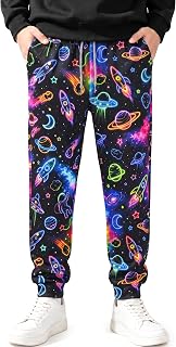 Boys Jogger Pants 3D Funny Novelty Graphic Sweatpants with Drawstring | 8-16T Kids Casual Sport Trousers 2 Side Pockets, Elastic Waistband, Cuffed Ankles, Slim Tapered Fit, Funny Graphic