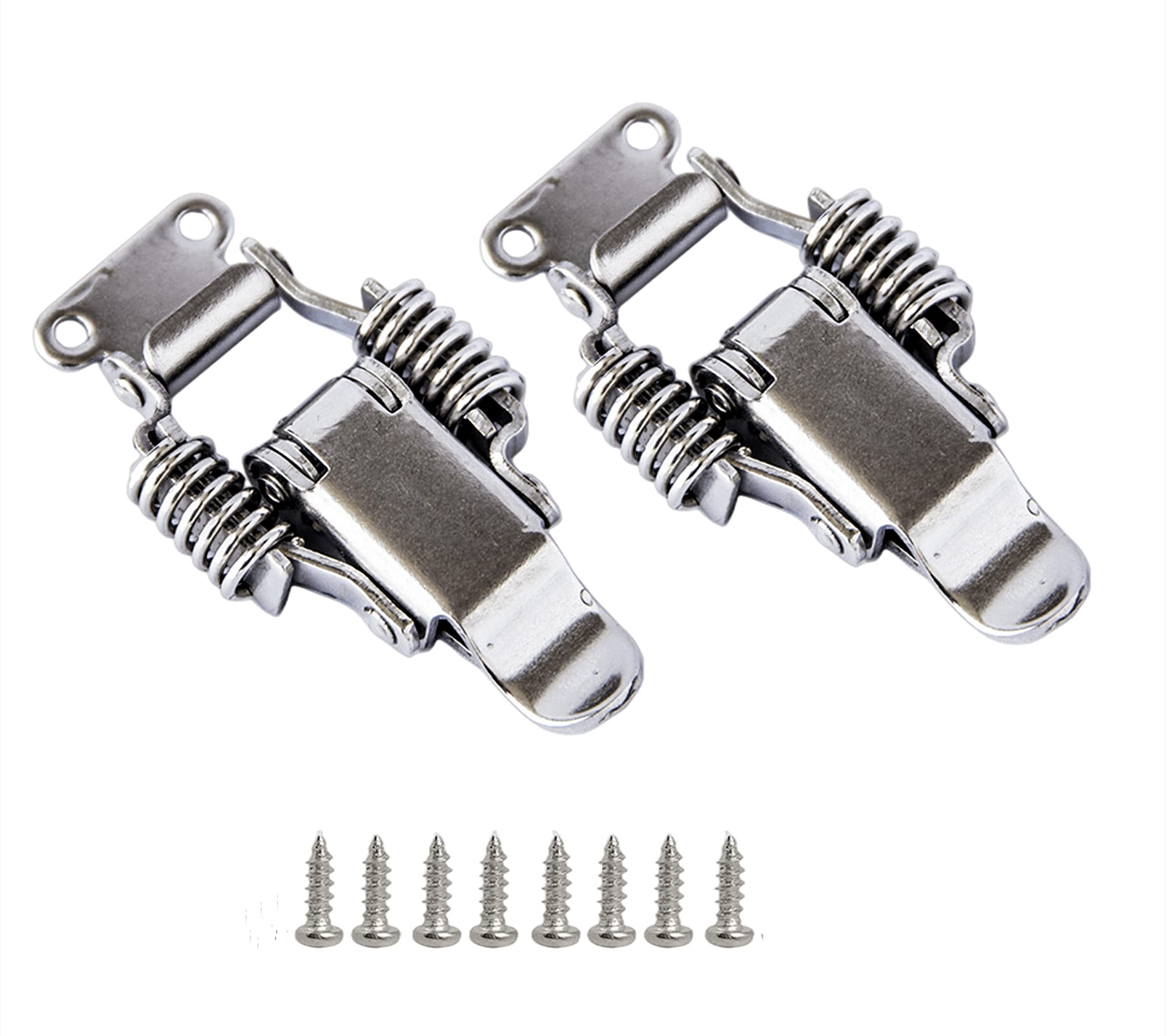 NVSFZGIYG 2Pcs 304 Stainless Steel Double Spring Loaded Suitcase Chest Tool Box Locking Hardware Toggle Latch Hasp BuckleW/Screws(With Lock Hole-l)