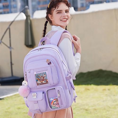 Miniatura 7 de LXYGD Mochilas para laptop de 16 pulgadas, mochila escolar universitaria, 3 piezas con lonchera y estuche para lápices, mochila de viaje grande,