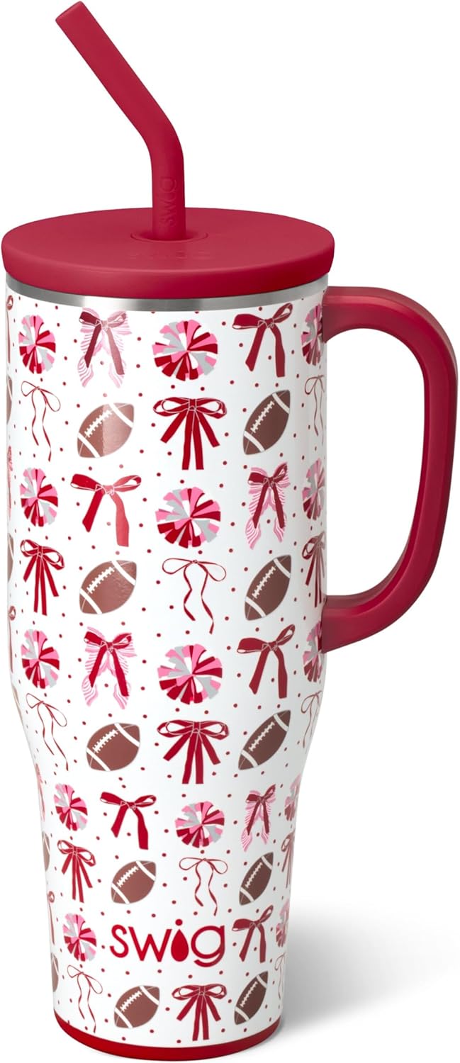 Swig Life 40oz Mega Mug, 40oz Tumbler with Handle and Straw, Extra Large Insulated Tumblers, Cup Holder Friendly Travel Mug (We've Got Spirit Crimson)