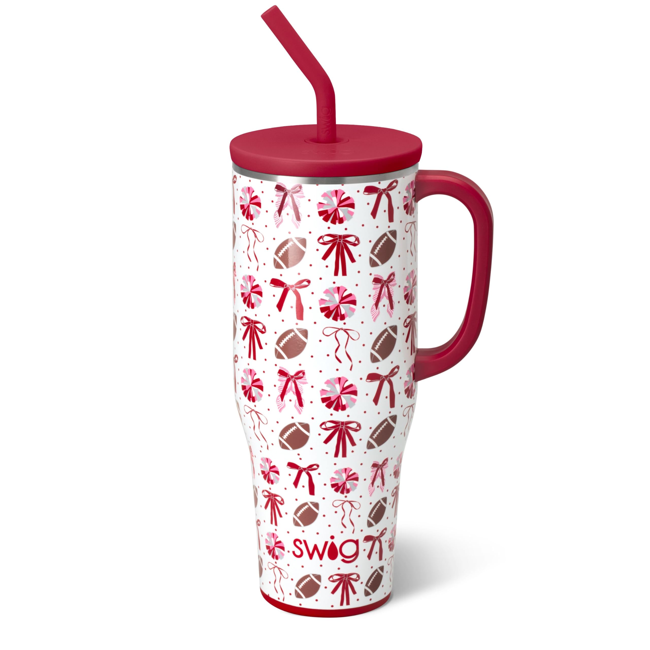 Swig Life 40oz Mega Mug, 40oz Tumbler with Handle and Straw, Extra Large Insulated Tumblers, Cup Holder Friendly Travel Mug (We've Got Spirit Crimson)