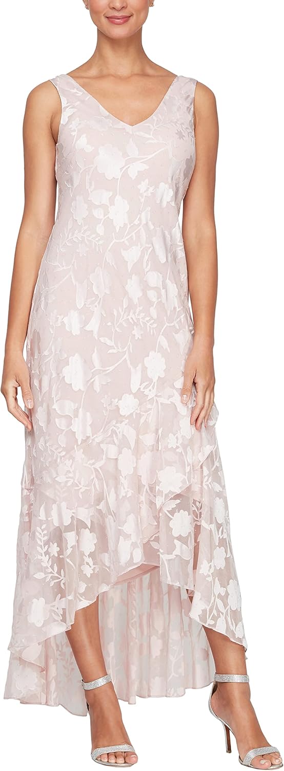 Alex Evenings Womens Sleeveless Printed Chiffon Midi Spring/Summer Mother of The Bride Dress with Jacket & High-Low Hemline - Image 3