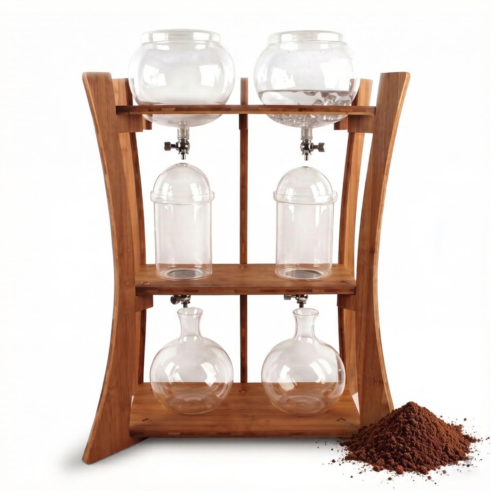 MRJYK 2000 Ml Wooden Cold Brew Drip Tower, 20 Cups Slow Drip Ice Coffee Maker, With Stainless Steel Adjustable Dripper, Bracket, For Home Office Brewing