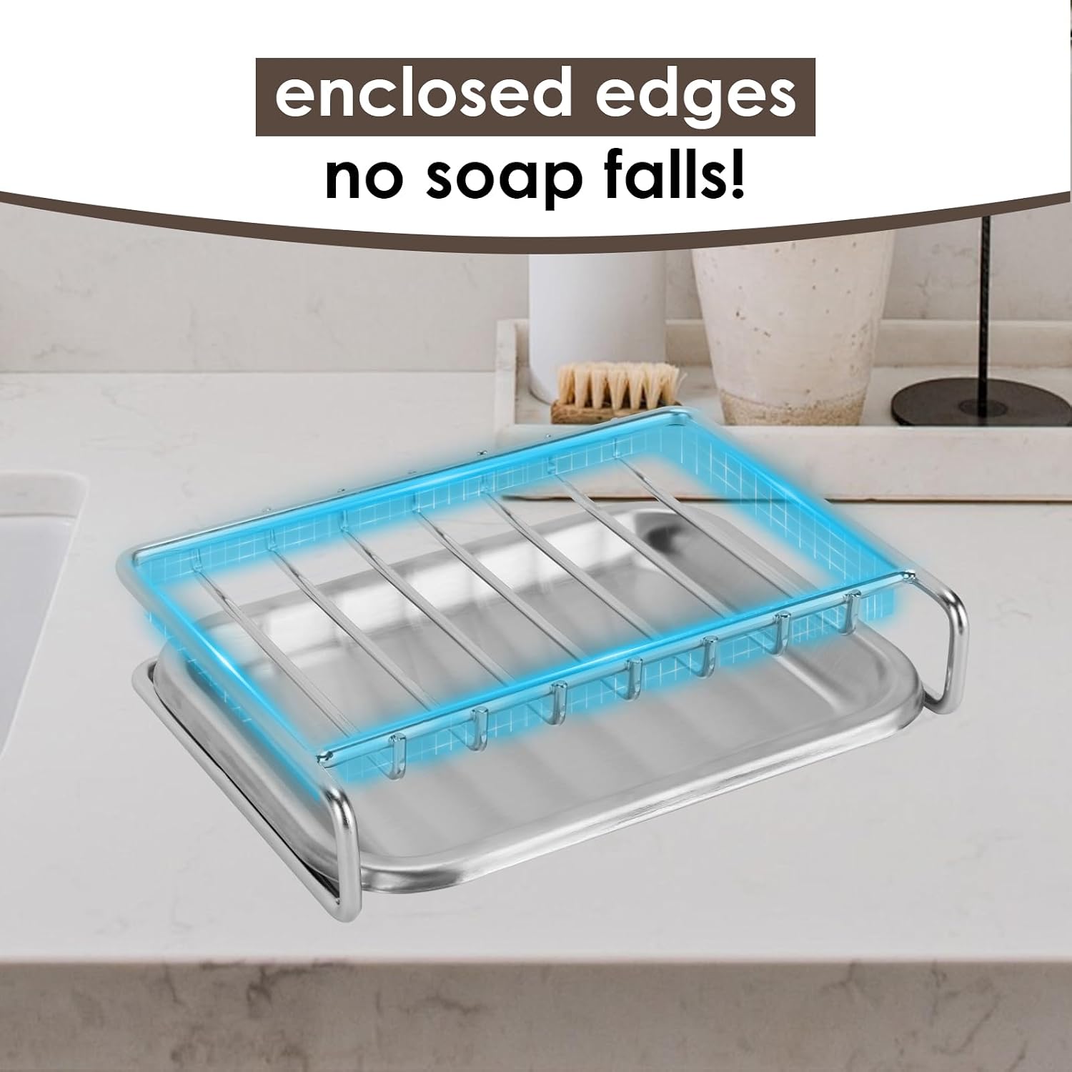 Stainless Steel Soap Bar Holder Compatible with Kitsch Shampoo bar- Drainage Tray & Breathable Design, Anti-Mold Non-Slip, Space-Saving for Bathroom Counter