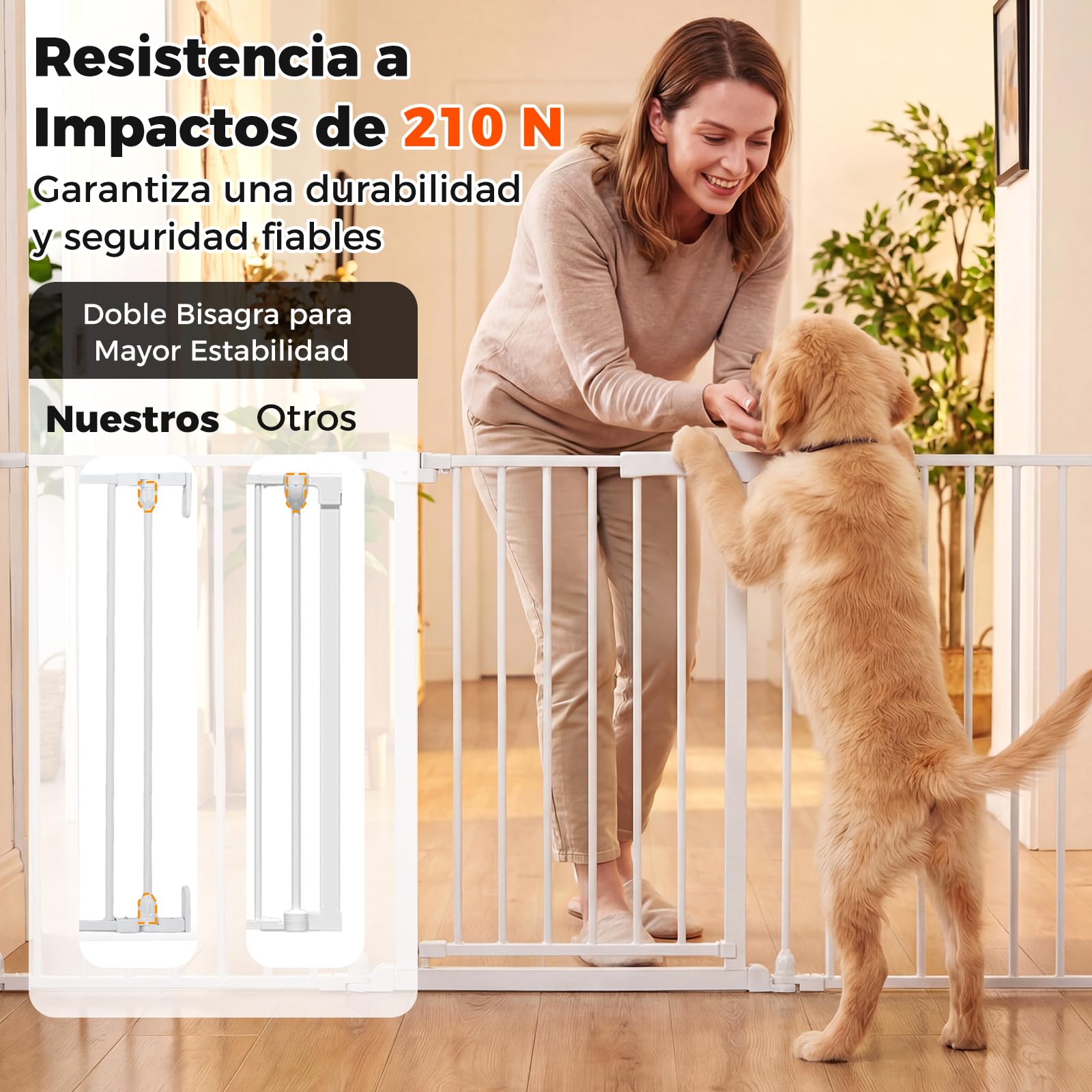 COSTWAY Barrera de Seguridad para Niños, 74,5-198 x 74,5 cm, Valla de Seguridad de 3 Paneles con Doble Bloqueo, Apertura en Dos Direcciones, Puerta Escalera de Metal para Bebés y Perros (Blanco)