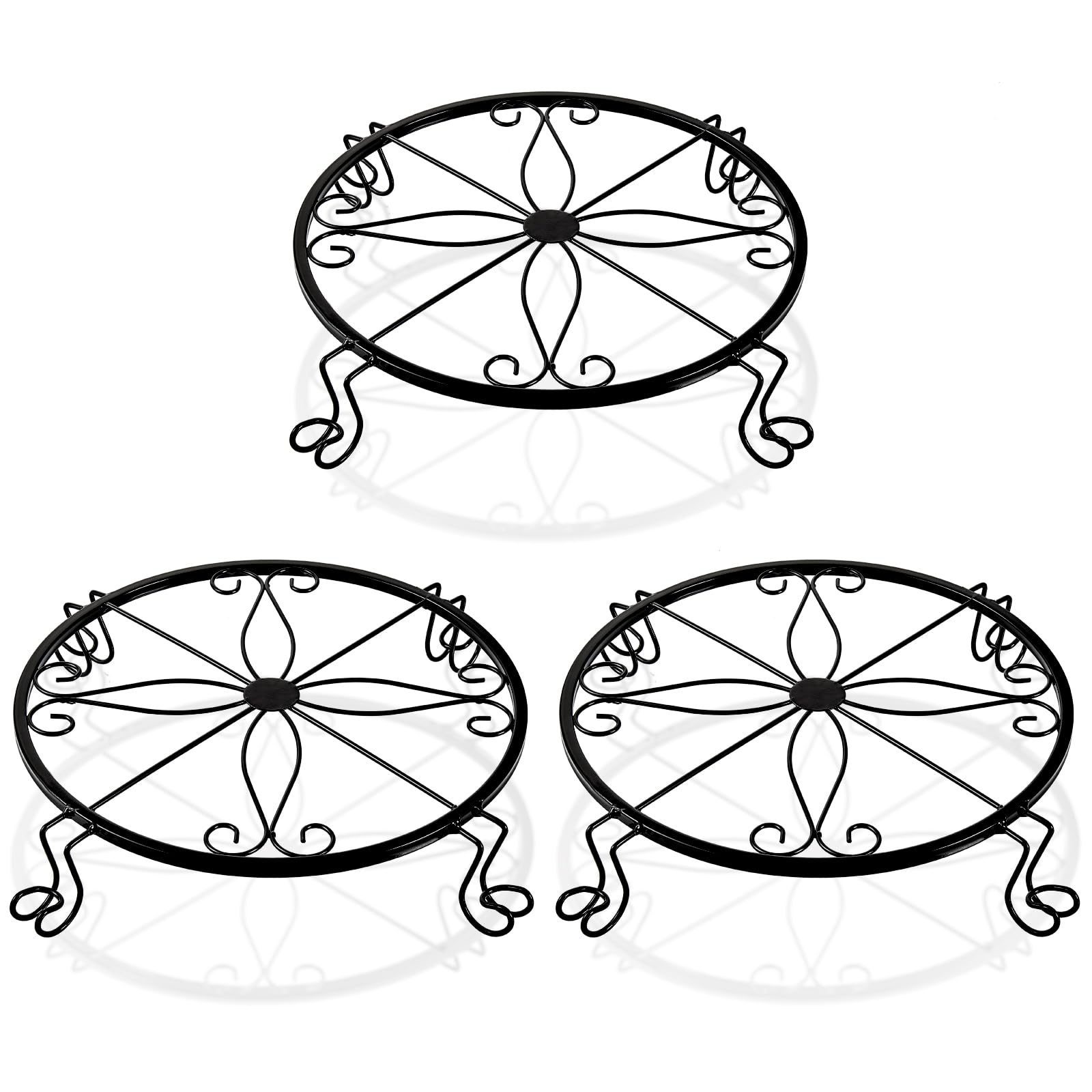 12" Metal Plant Stand for Indoor Outdoor, Flower Pot Stands Holder for Patio, Wrought Iron Round Plant Rack, Plant Shelf Display Rack for Garden, 3 Pack - Vintage