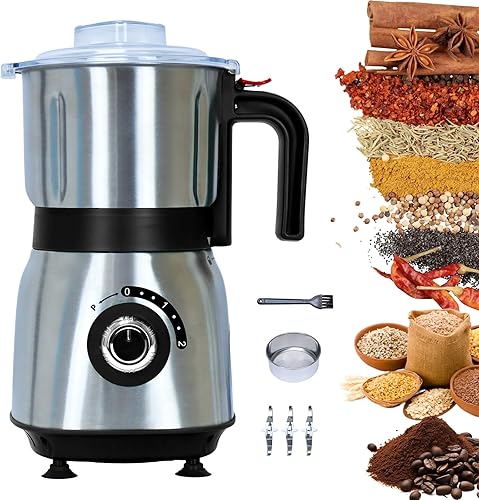 Molinillo de cocina versátil Molinillo eléctrico de 500 W Muele especias, nueces, granos, café 3 cuchillas de acero inoxidable Uso en seco