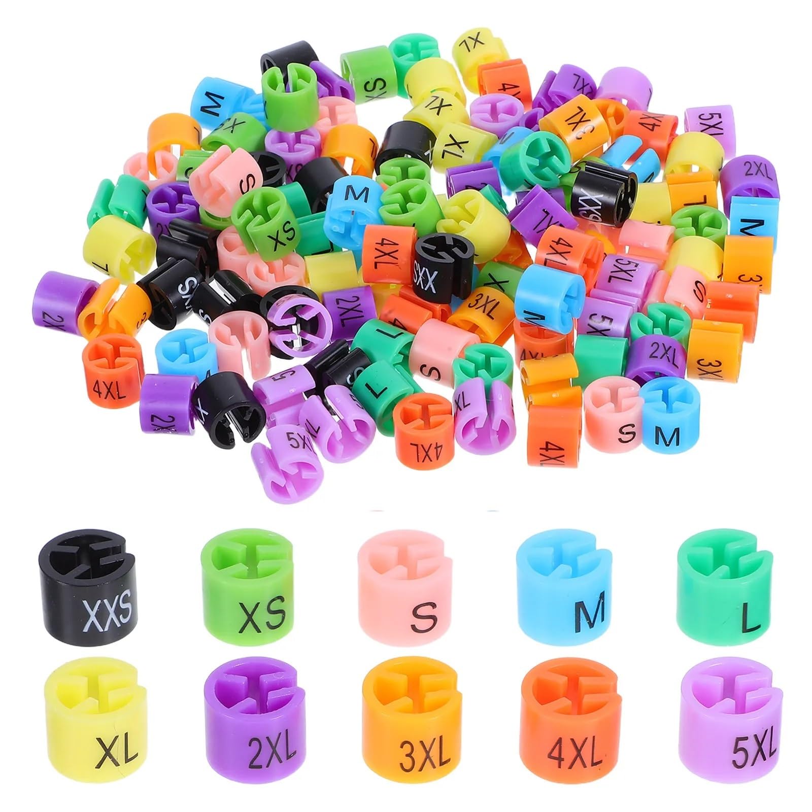 Hanger size label 200 Pcs Plastic Size Markers Round Hanger Clips For Garment Sorting Xxs To 5Xl Clothing Coding Tags Retail Store Closet Use