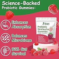 Vista 3 de Gomitas probióticas de kombucha: prebióticos, probióticos, postbióticos, suplemento de fibra, olmo resbaladizo para hinchazón, salud intestinal