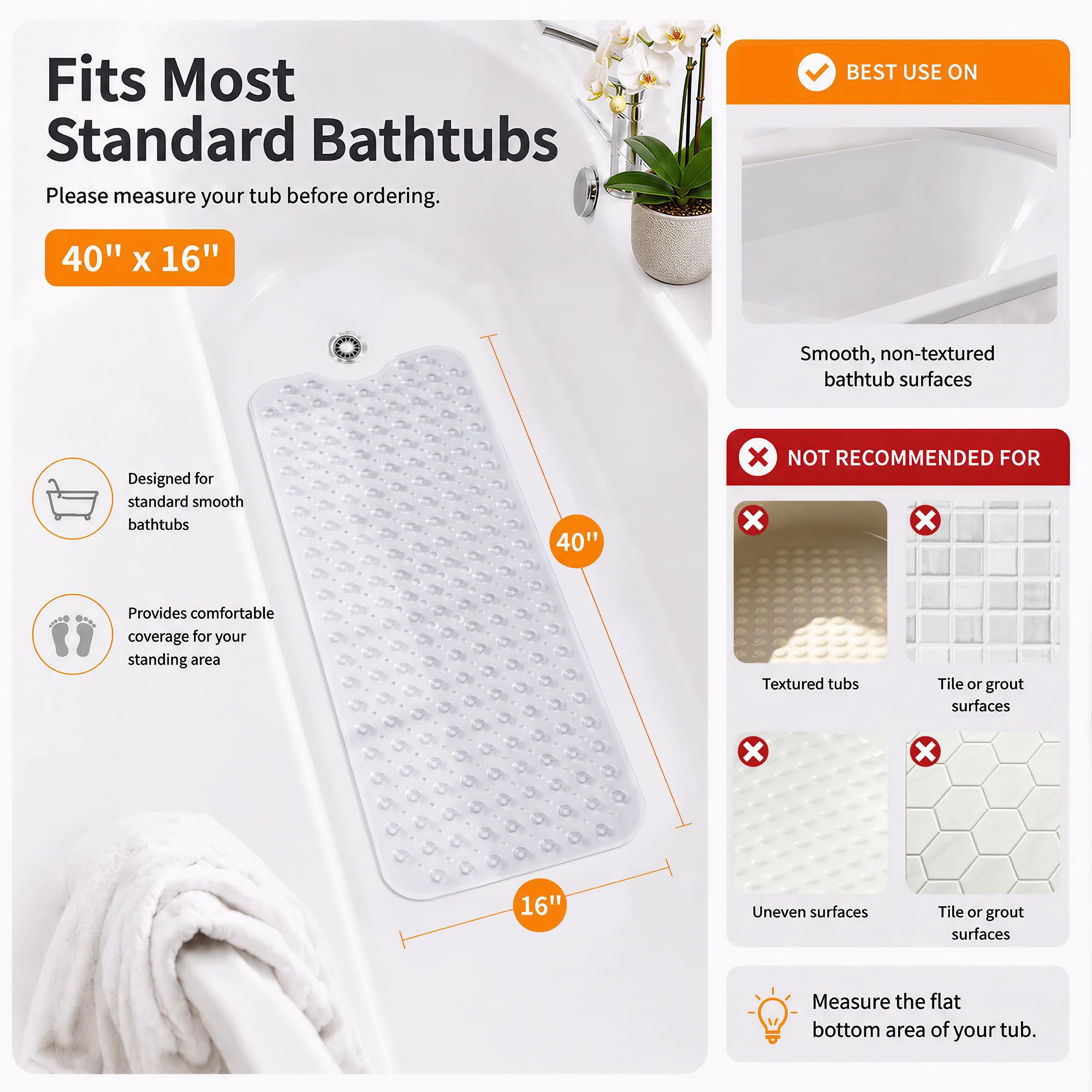 yimobra bañera y ducha alfombrilla Extra larga antideslizante L 40 x W 16 cm
