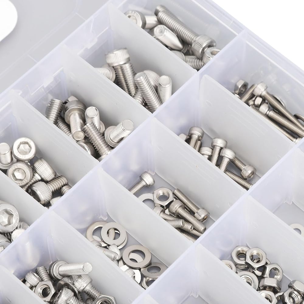 Tyenaza 520Pcs Stainless Steel Bolts & Nuts Assortment Kit with Flat Washers - M3 to M6 Sizes view 8