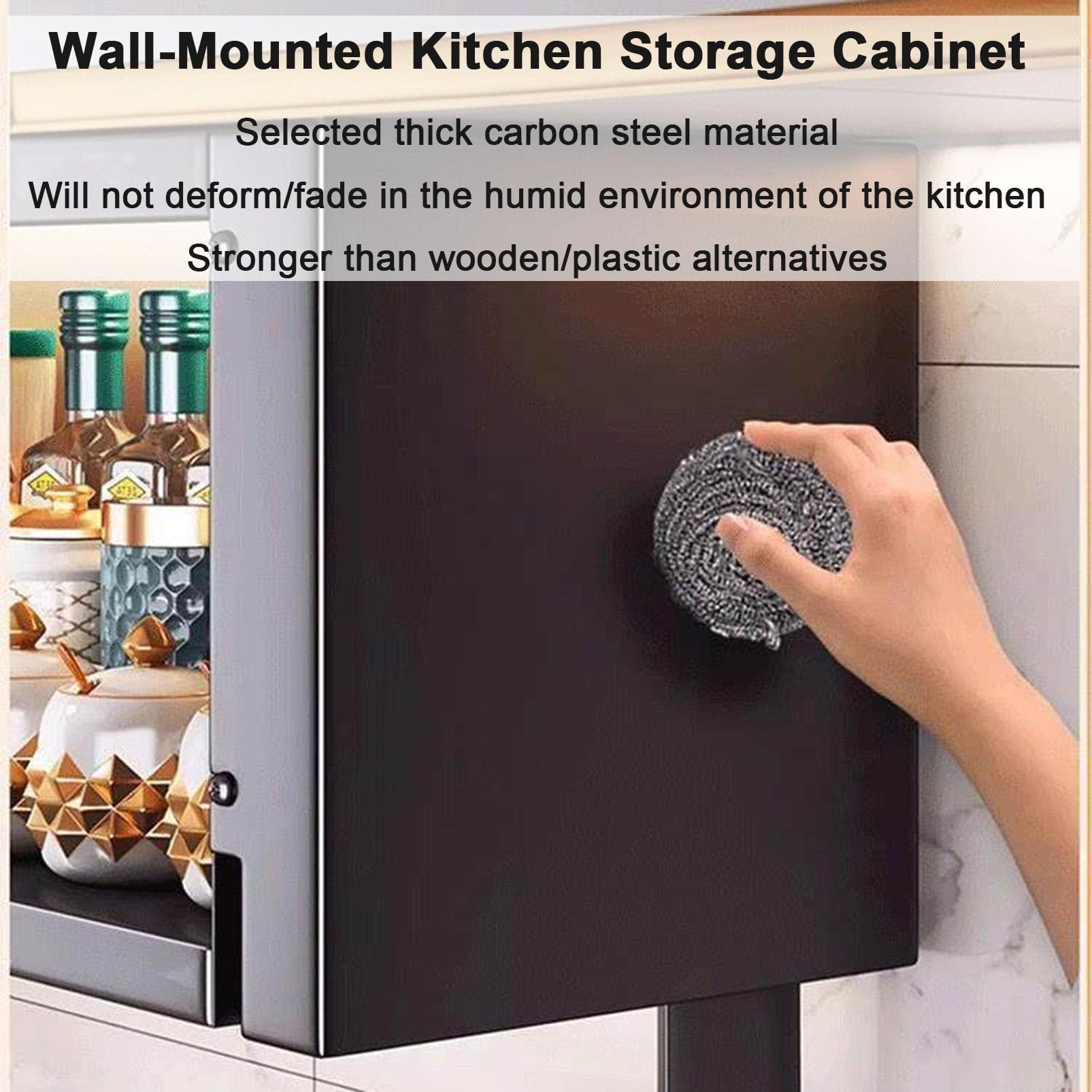 Armoire de Rangement Murale avec Porte en Verre Rabattable, Organisateur de Garde-Manger de Cuisine et Buffet pour épices/Assiettes/Tasses, Armoire de Bar à vin et café pour Salle à Manger