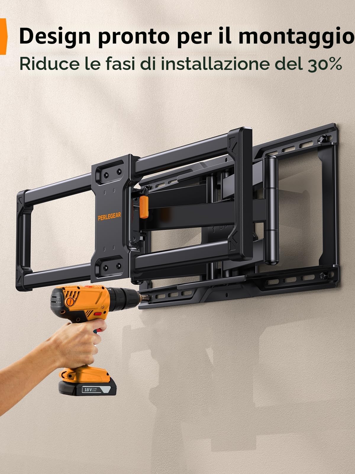 Perlegear supporto TV Parete a Movimento per TV da 42 a 90 Pollici fino a 68KG, Supporto TV Pre-Assemblato con Inclinazione, Rotazione, Estensione senza Attrezzi, Max VESA 600 x 400mm