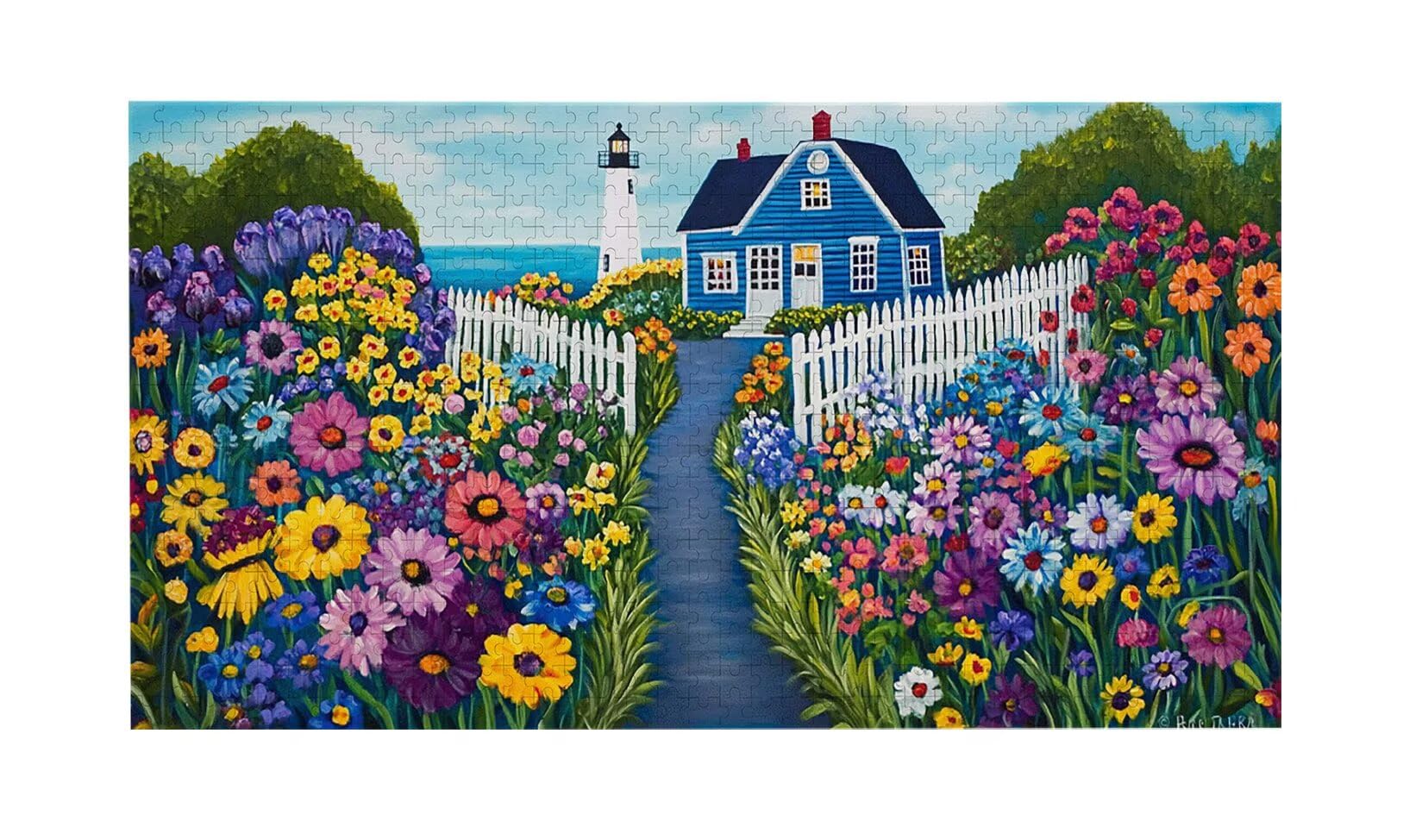 Puzzle dla dorosłych 1100 sztuk, puzzle wiosenne domki, trudne, wymagające, puzzle idealnie pasują, napis na plecach, prezent dla seniorów (87x42cm) v-121