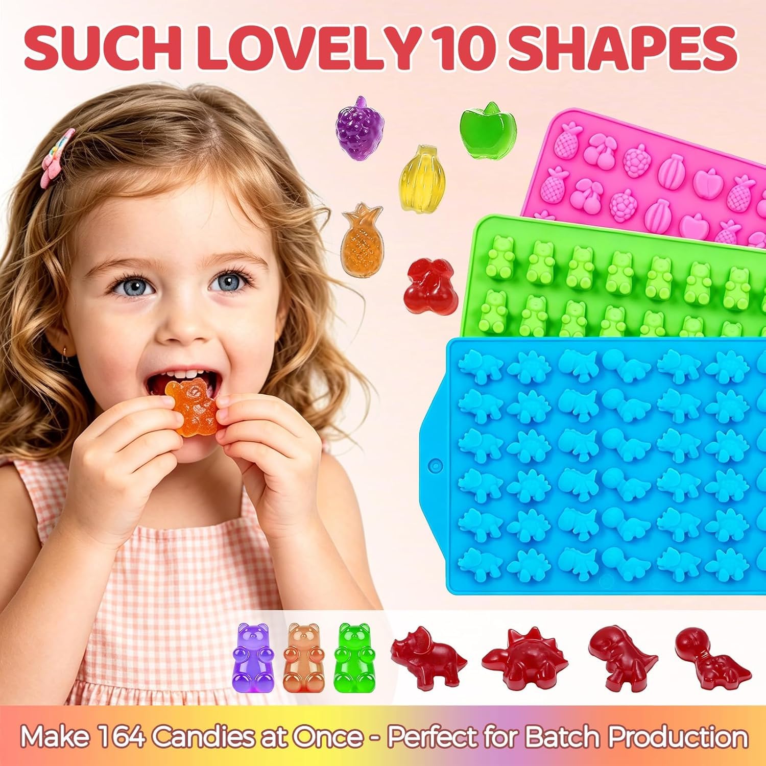 Silicone Candy Molds - Gummy Bears, Dinosaurs & Fruit -6