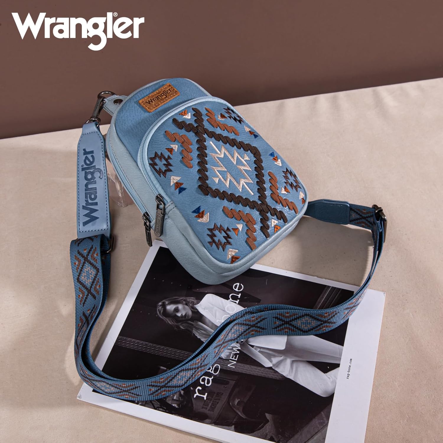 Wrangler Aztec Crossbody Sling Bag for Women Fanny Pack Shoulder Chest Bag Purse - Image 2