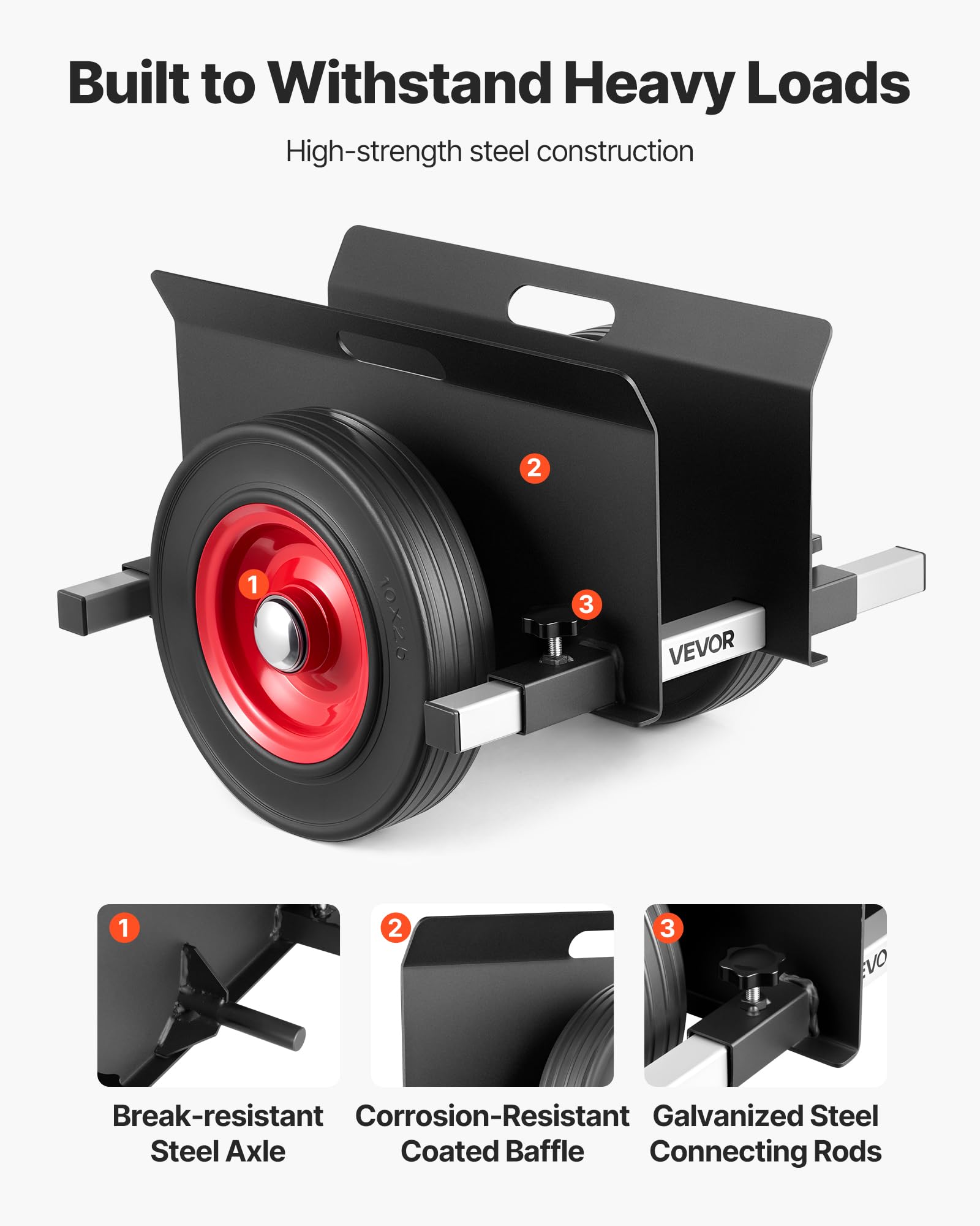 VEVOR Carrello per Cartongesso, Carico 453,6 kg, Carrello per Pannelli in Acciaio con Ruote Girevoli da 25 cm, Adatto a Superfici Piane, con Morsetto Regolabile per Fabbrica, Garage, Nero