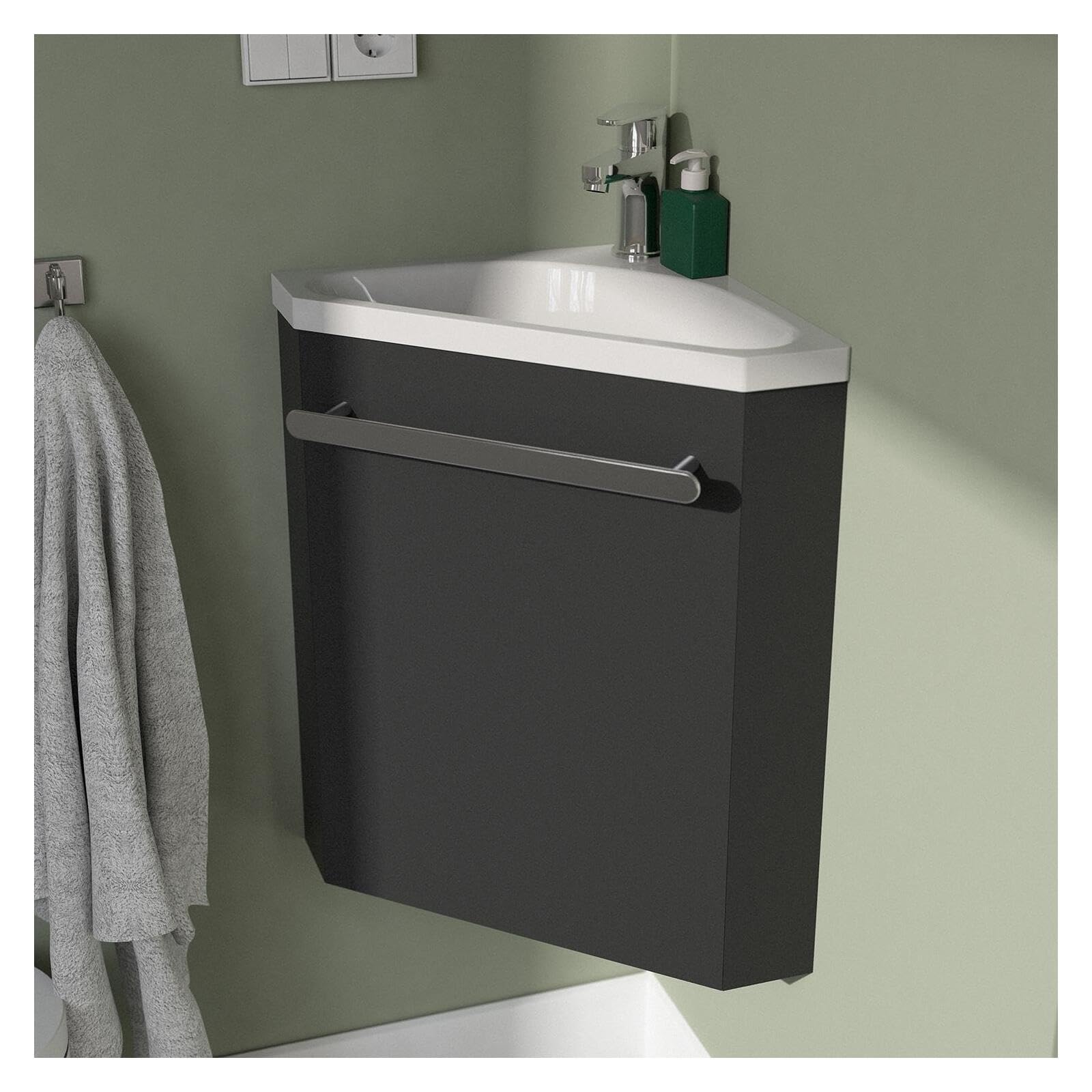 MOB-IN Ensemble Lave-Mains d'angle SKINO + Vasque + Armoire de Toilette