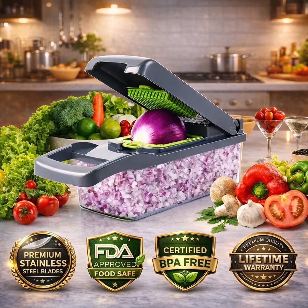 Mandolina de Cocina Profesional, Cortador de Verdura y Picadora de Verduras 16 en 1 – Cortador de Verduras y Picador de Verdura y Frutas – Mandolina Cocina, Cortador y Picadora Verduras — view 5