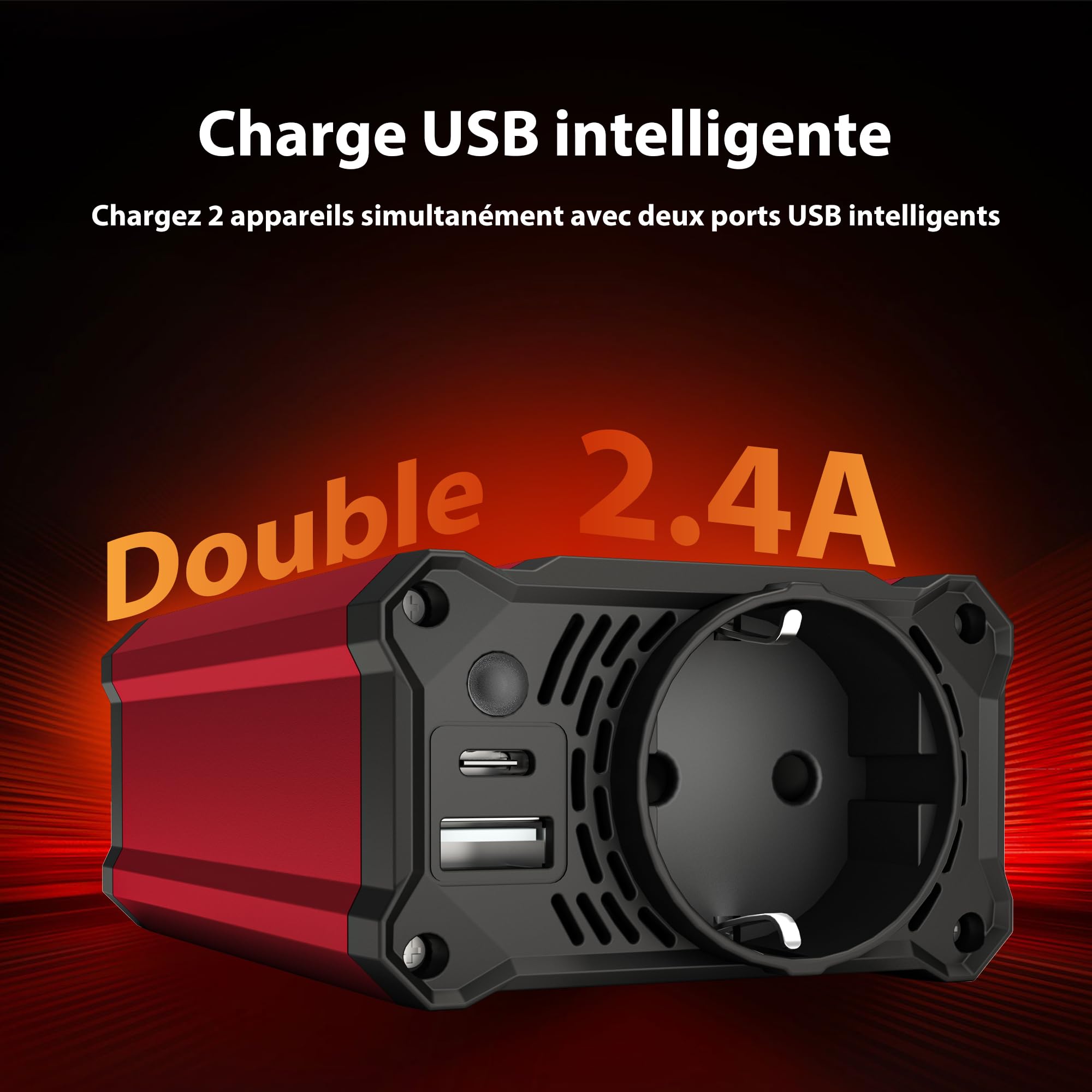 BESTEK Convertisseur 12v 220v 230v 240v 300W avec Deux Ports de Charge Rapide (PD30 et QC18W) Prise Allume Cigare Transformateur de Tension,Chargeur Voiture Camping Car avec Multi Protections (Noir)