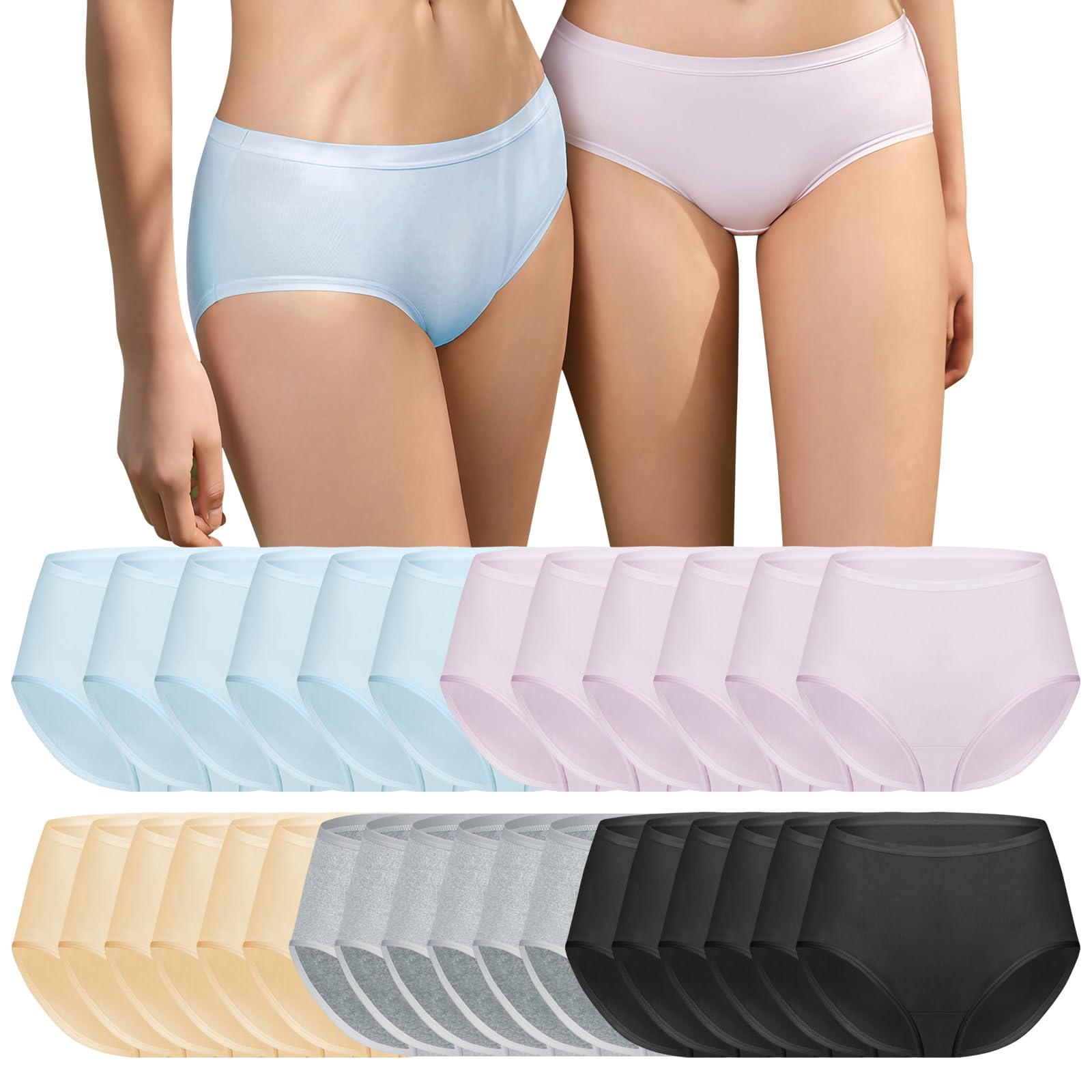 150-Pack Womens Underwear 5 Colors 5 Sizes S-XXL Breathable Full-Coverage Ladies Panties Bulk for Homeless Shelters Charity Donations