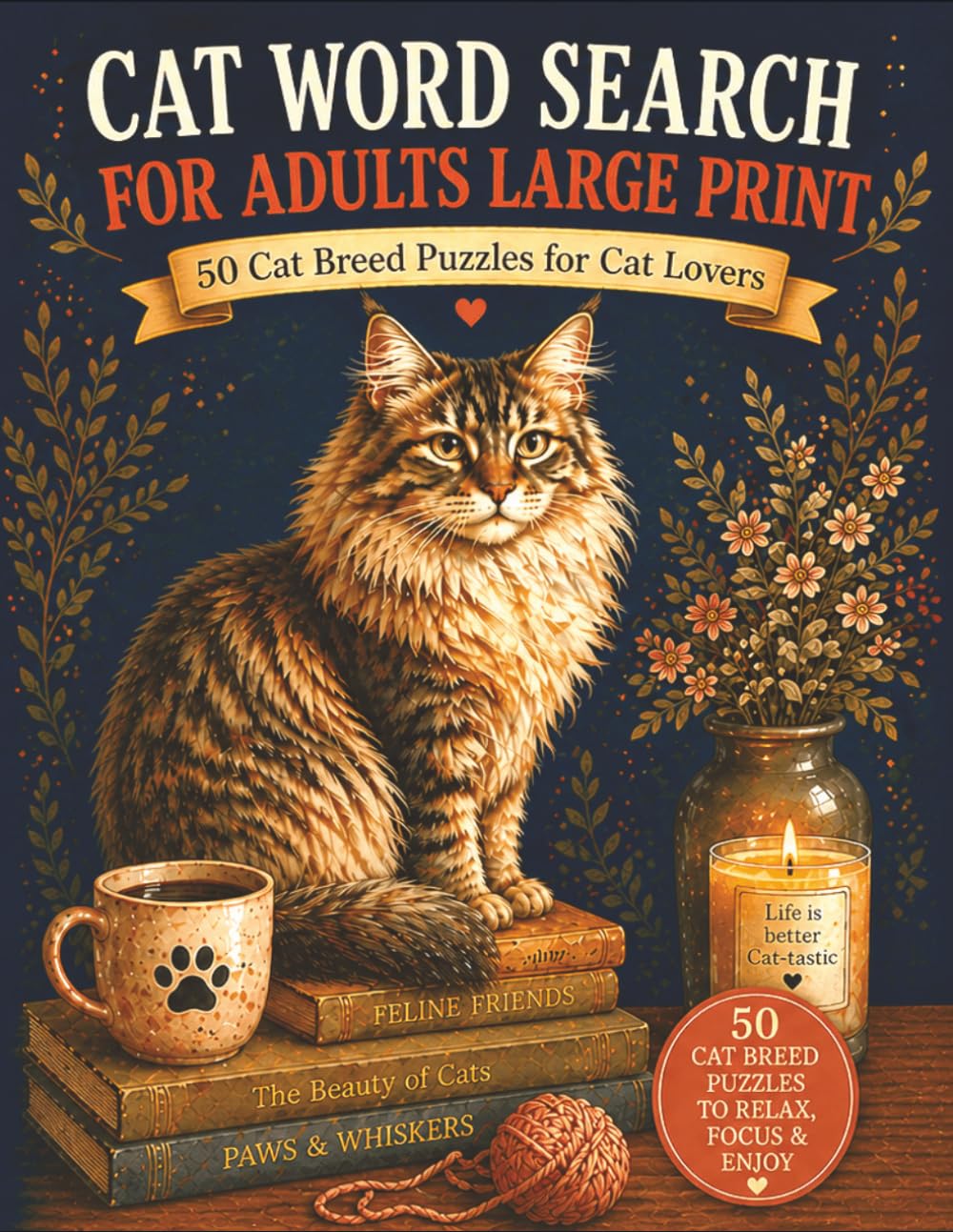 Cat Word Search For Adults Large Print: 50 Cat Breed Puzzles For Cat Lovers