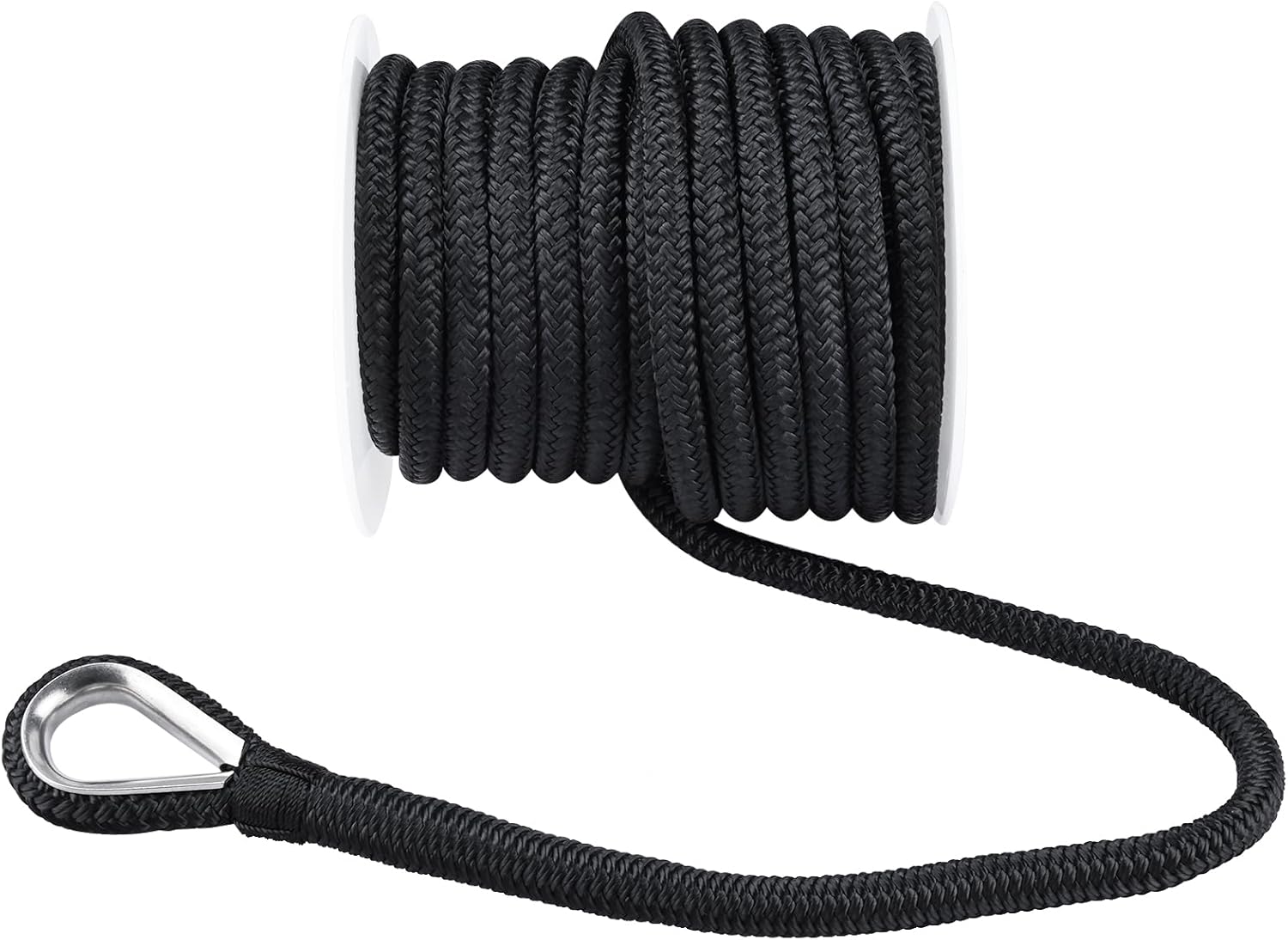 YaeMarine Double Braid Nylon Anchor Line Anchor Rope Marine Rope Black 1/2" x 100 ft with Stainless Steel Thimble - Image 4