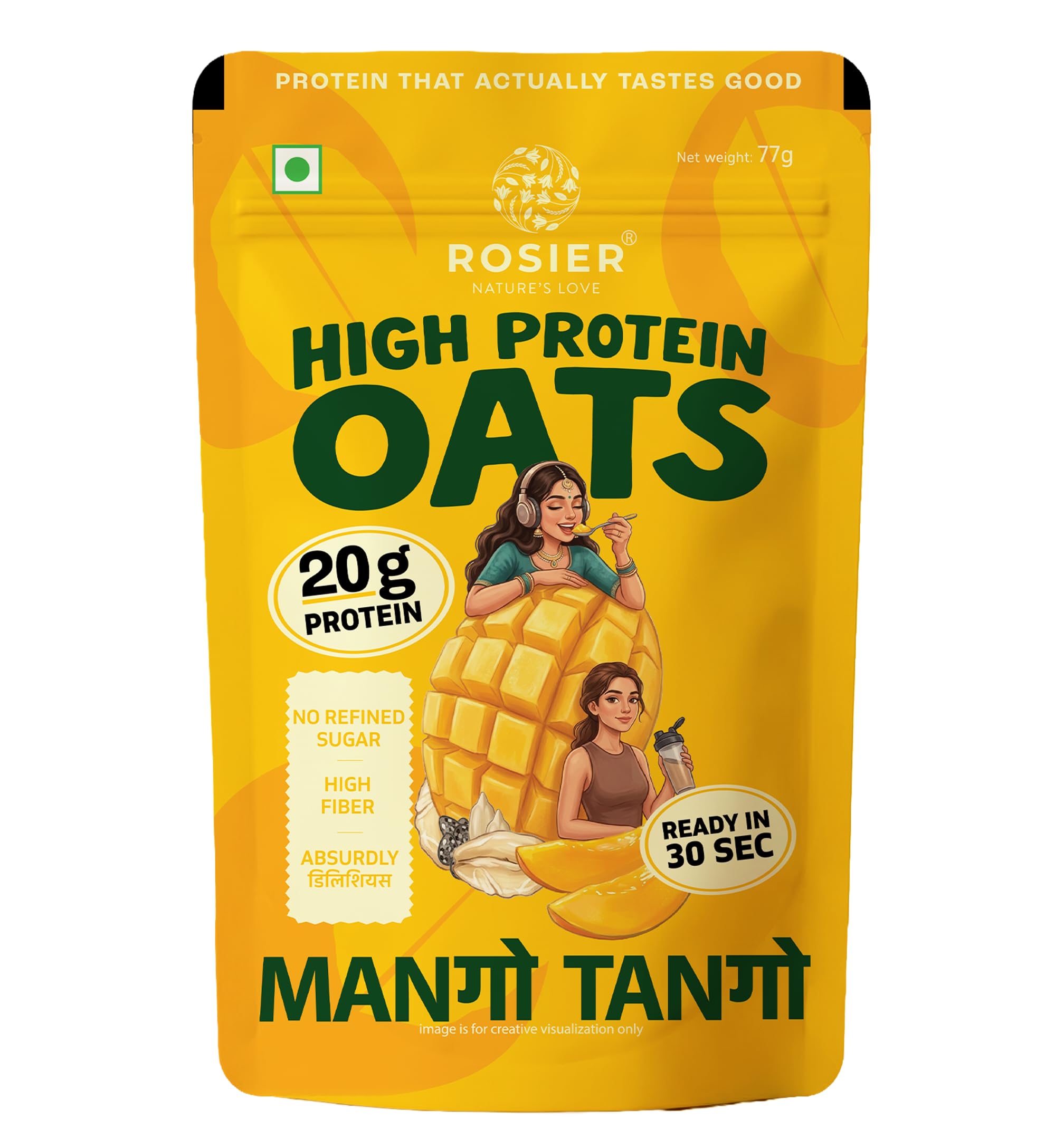 ROSIER High Protein Oats – Mango Flavor | 20g Protein per Serving | Sweetened with Jaggery | 6x77g Single-Serve Pouches | Ready in 30 Seconds | High Fibre Breakfast with Seeds & Oats-image-18