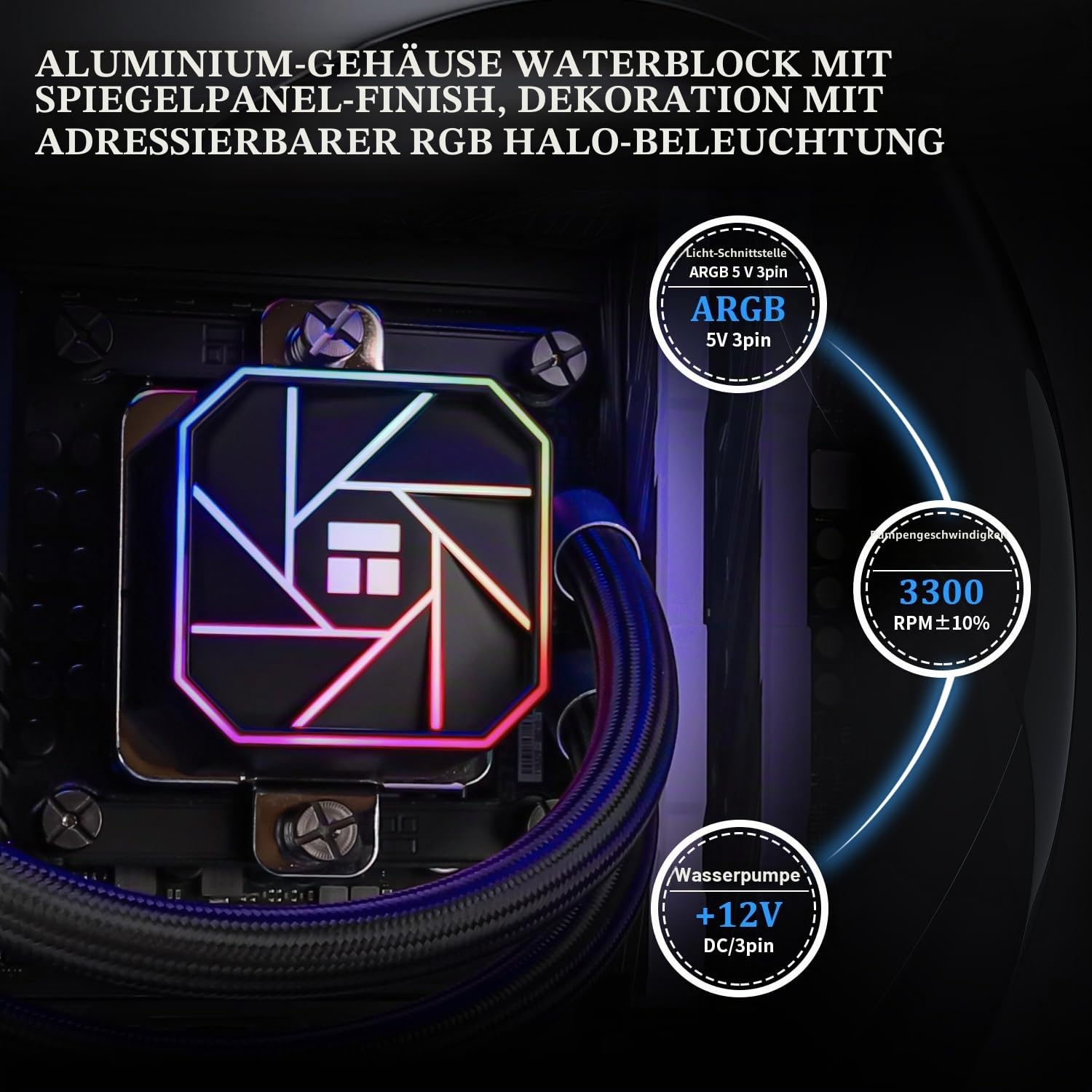 TR AQUA ELITE 240V3, AIO Pumpenkopfgeschwindigkeit bis zu 3300RPM, TL-C12B-S V2×2 PWM Lüfter, für AMD / AM4 / AM5, Intel LGA1150 / 1151/1200 / 2011/1700/1851 CPU-Kühler