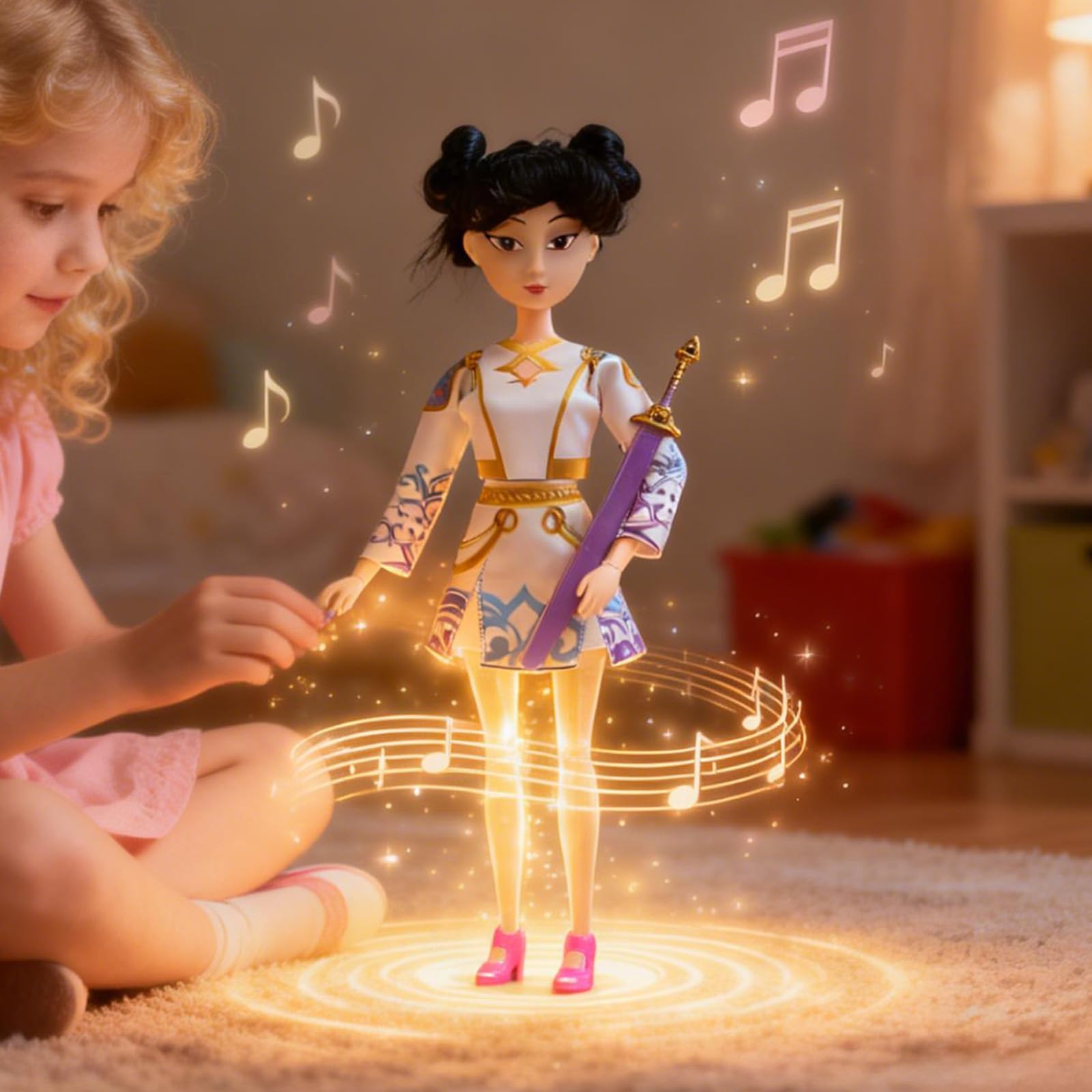 K-pop Puppe Set 3er, Anime Style Actionfiguren mit Beweglichen Gelenken & Katzenaccessoire, Fantasy Sammlerpuppen für Mädchen, Sci-Fi Heldin Puppen Set als Geschenk für Kinder (Musik) - 4