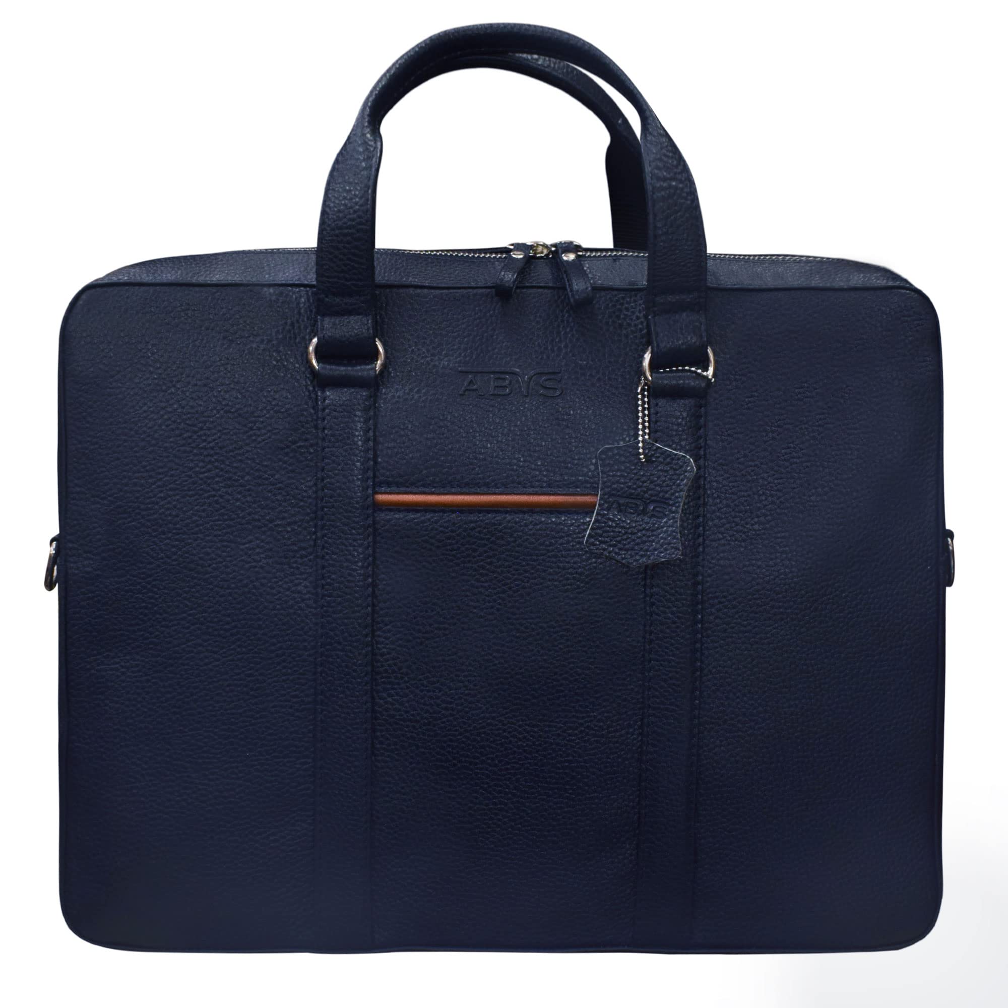 ABYS Genuine Leather Unisex 15.6 Inch Messenger Laptop Bag (AS8602ABDM-15_Blue & Tan)