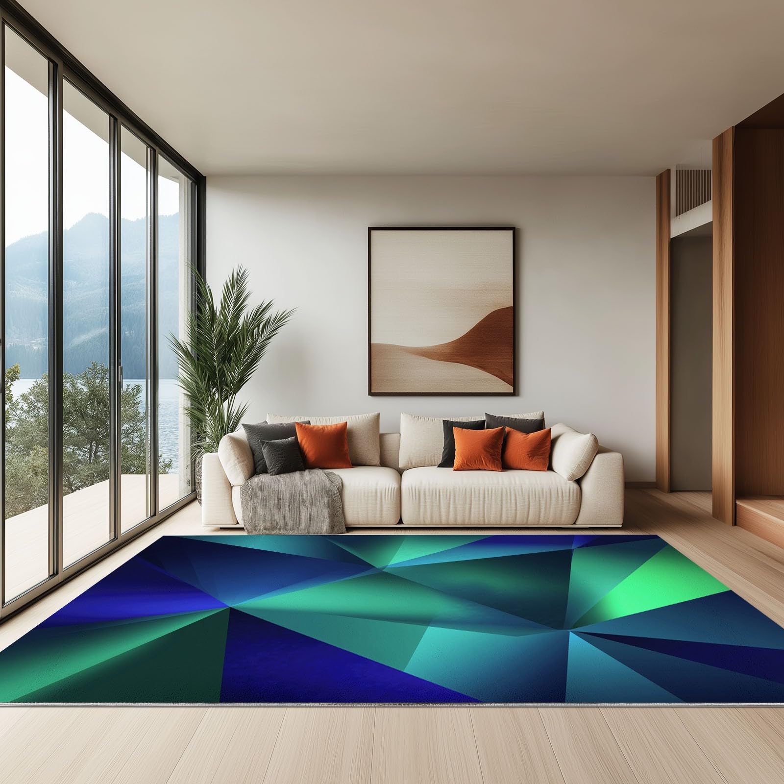 Tapis de Salon 180 cm x 240 cm Lavable, Idéal Familles avec Enfants, Formes Géométriques Abstraites Tapis de Sol Antidérapant pour Chambre et Séjour Entretien Facile - Vert