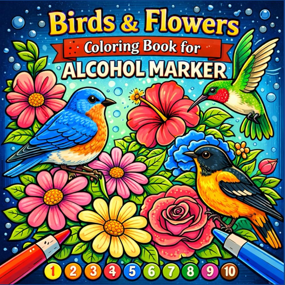 Birds & Flowers Coloring Book for Alcohol Marker: Bold and Easy Coloring Book for Adults and Teens
