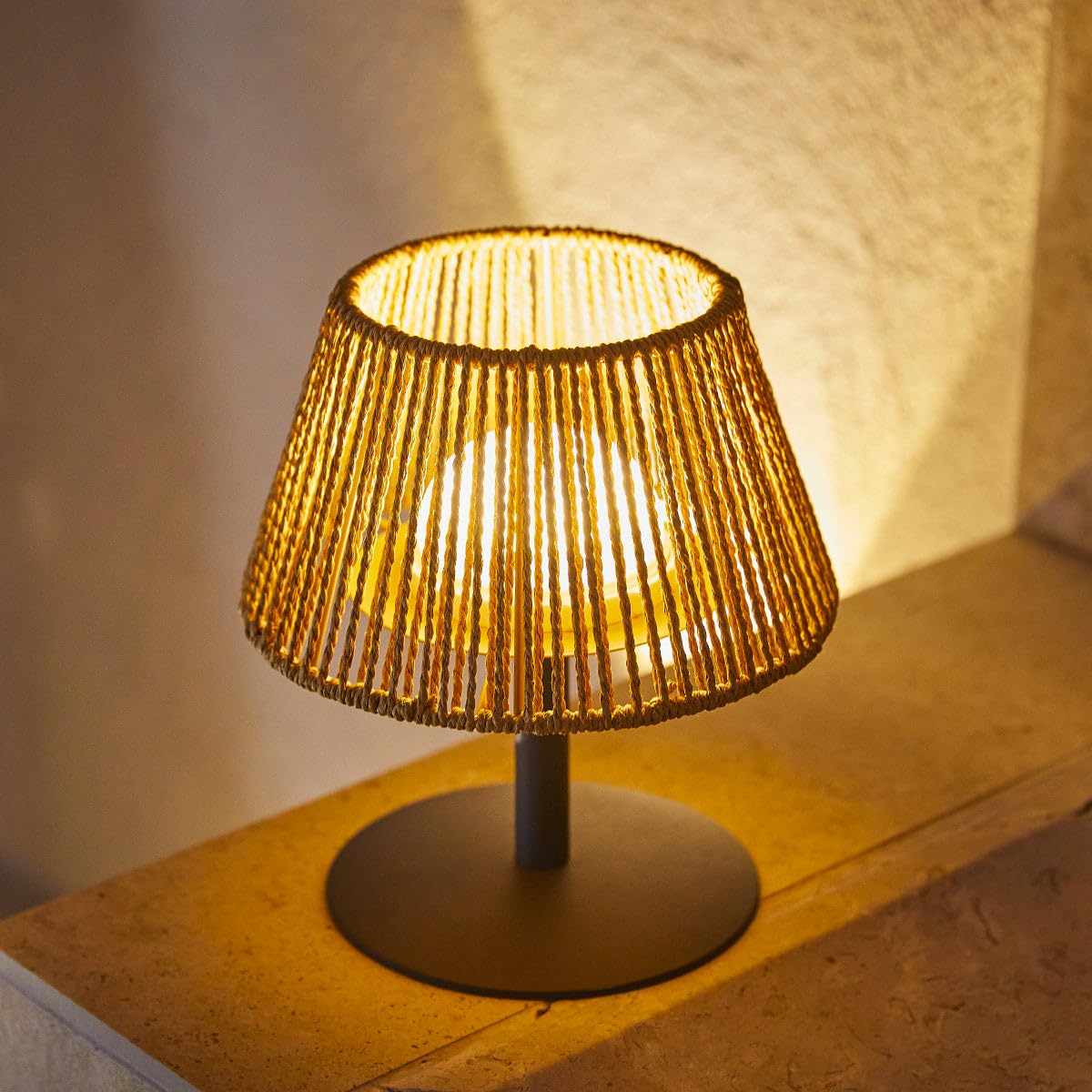 Lumisky - Juego de 2 lámparas de mesa inalámbricas de rafia natural, LED blanco cálido/blanco regulable (2 unidades, 2 unidades, estándar MINI RAFFY H22 cm)