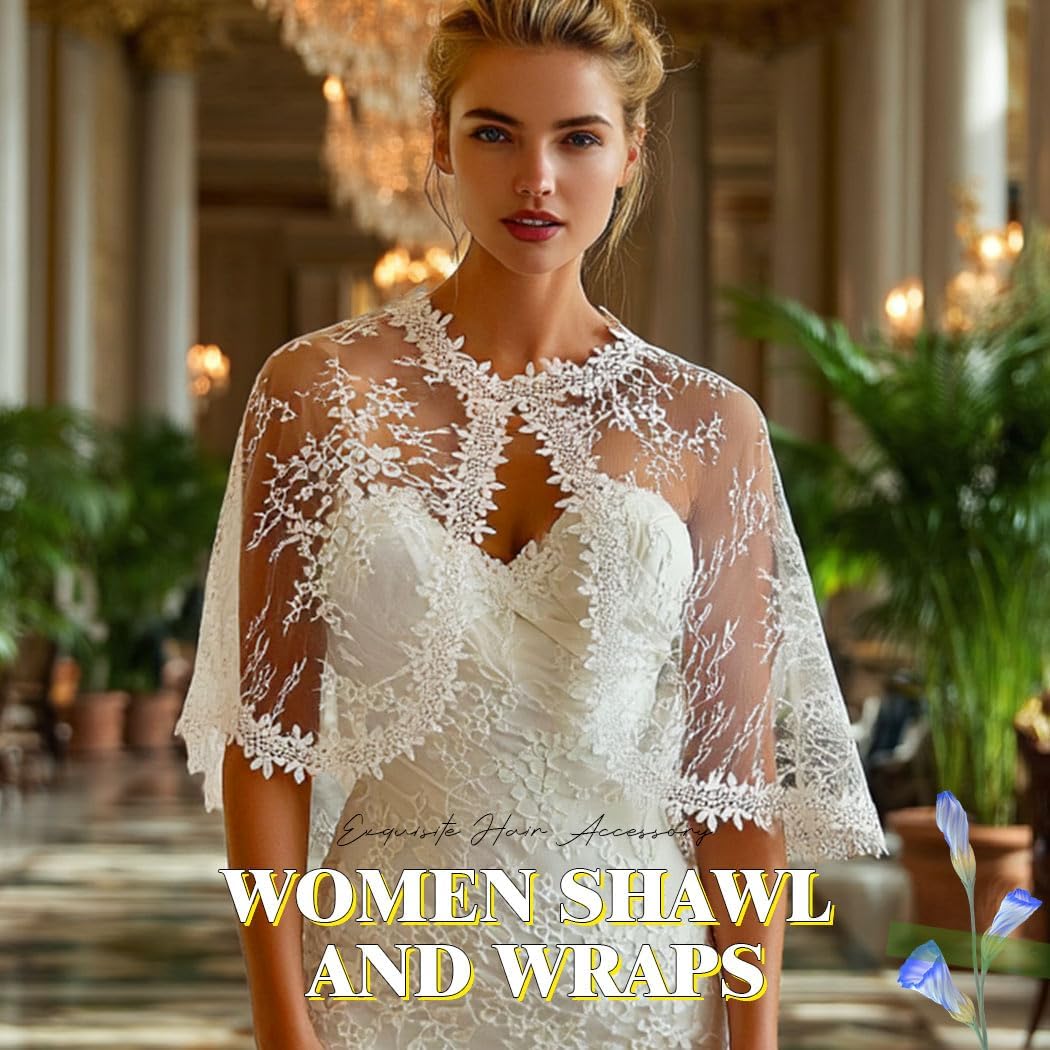 JAKAWIN Women Lace Capelet Bridal Cape Wedding Shawls and Wraps for Evening Dresses - Image 5