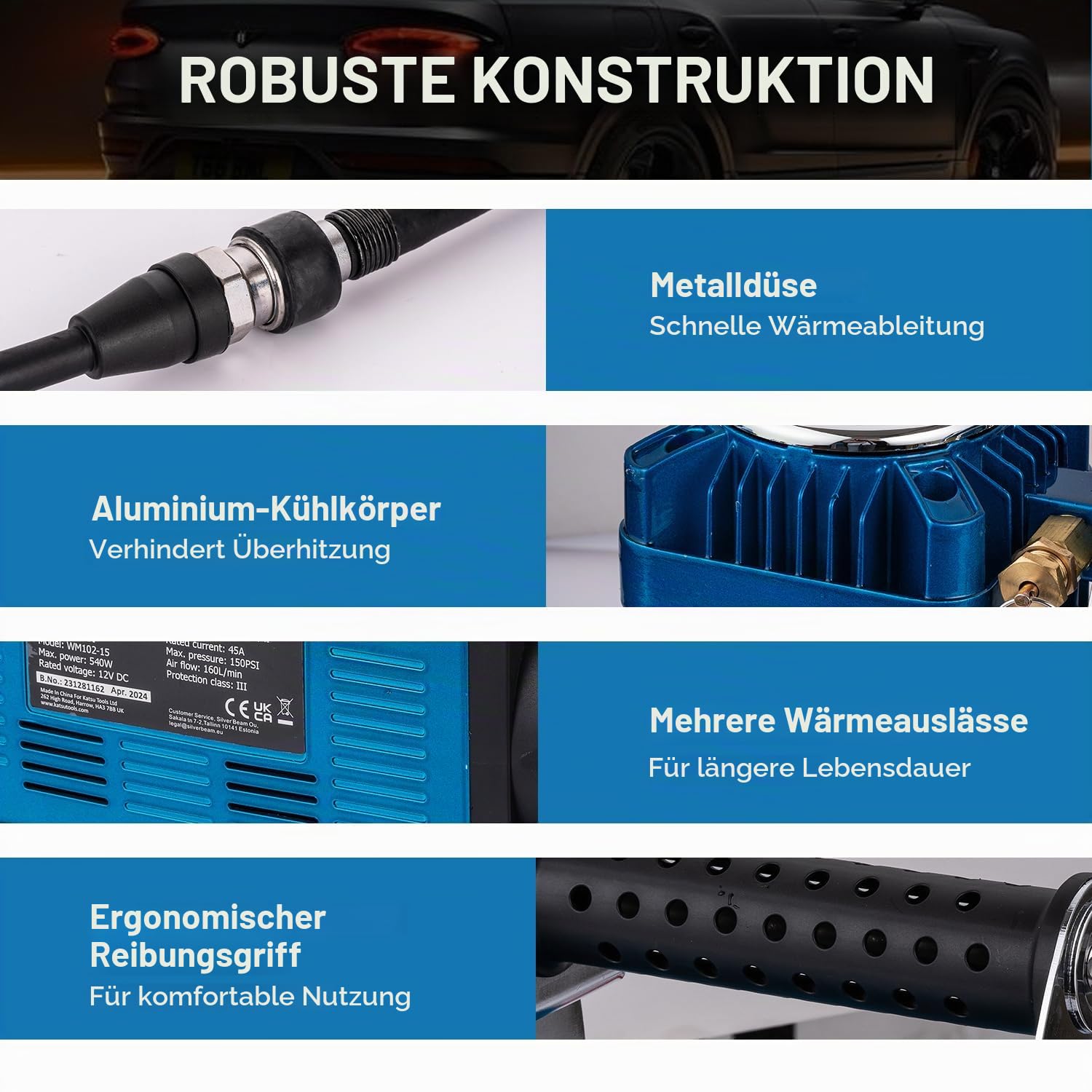 KATSU Tools Professionelle Auto Luftkompressor 2 Zylinder 150PSI 12V 90 Amp Großes Volumen Tragbarer Luftkompressor Reifenpumpe für 4WD Auto Van Trucks Fahrrad