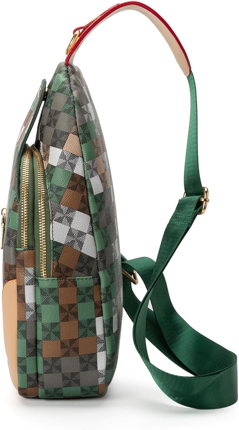 Sling Bag for Women Men Leather Crossbody Fanny Packs Chest Bag camouflage check Daypack