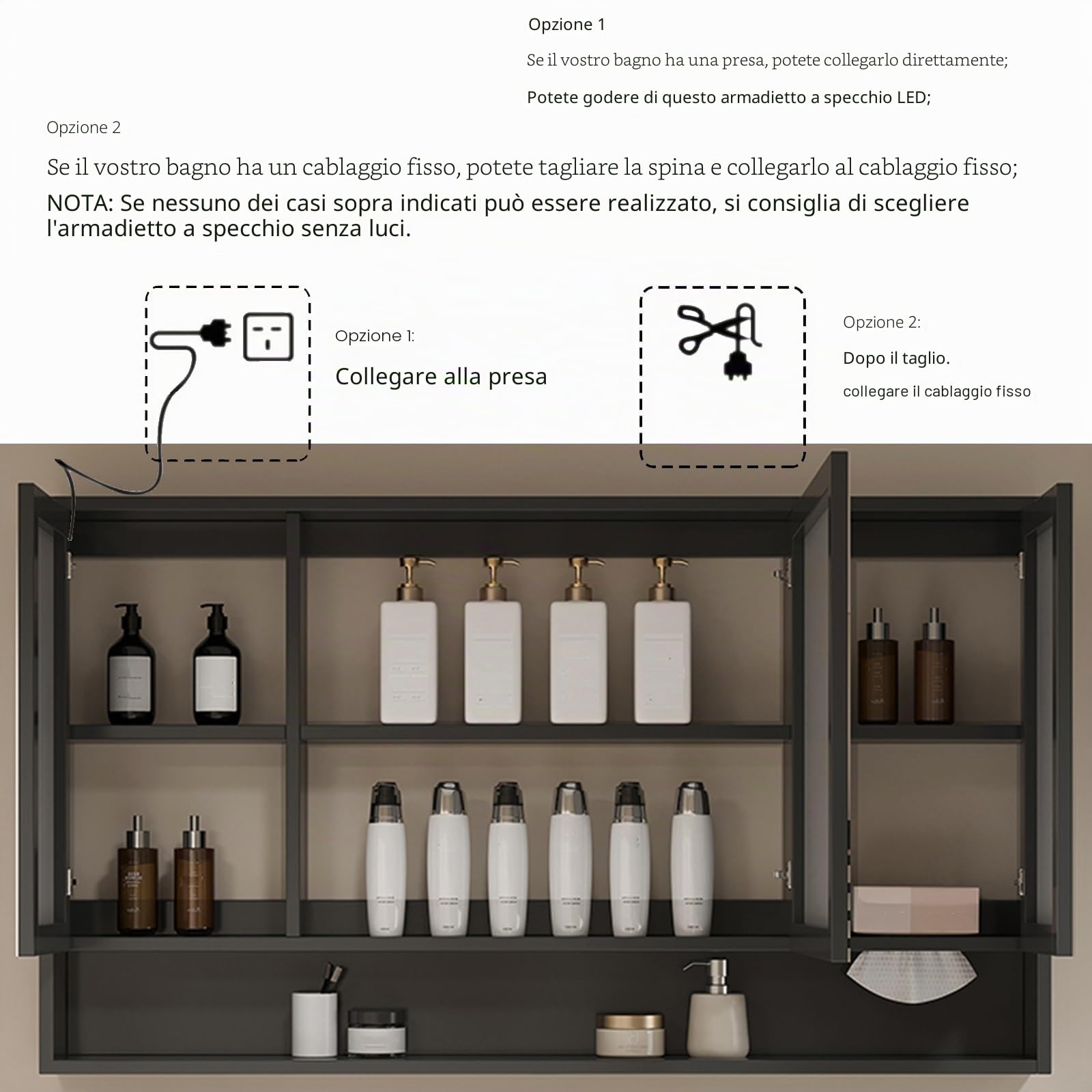 Specchio contenitore bagno，Smart mobile specchio bagno con LED luce，Armadietto da bagno sospeso，modalità a 3 colori，dimmerabile，Armadietto a Specchio Antiappannamento(A,W140*H70cm/W55.1*H27.6in)