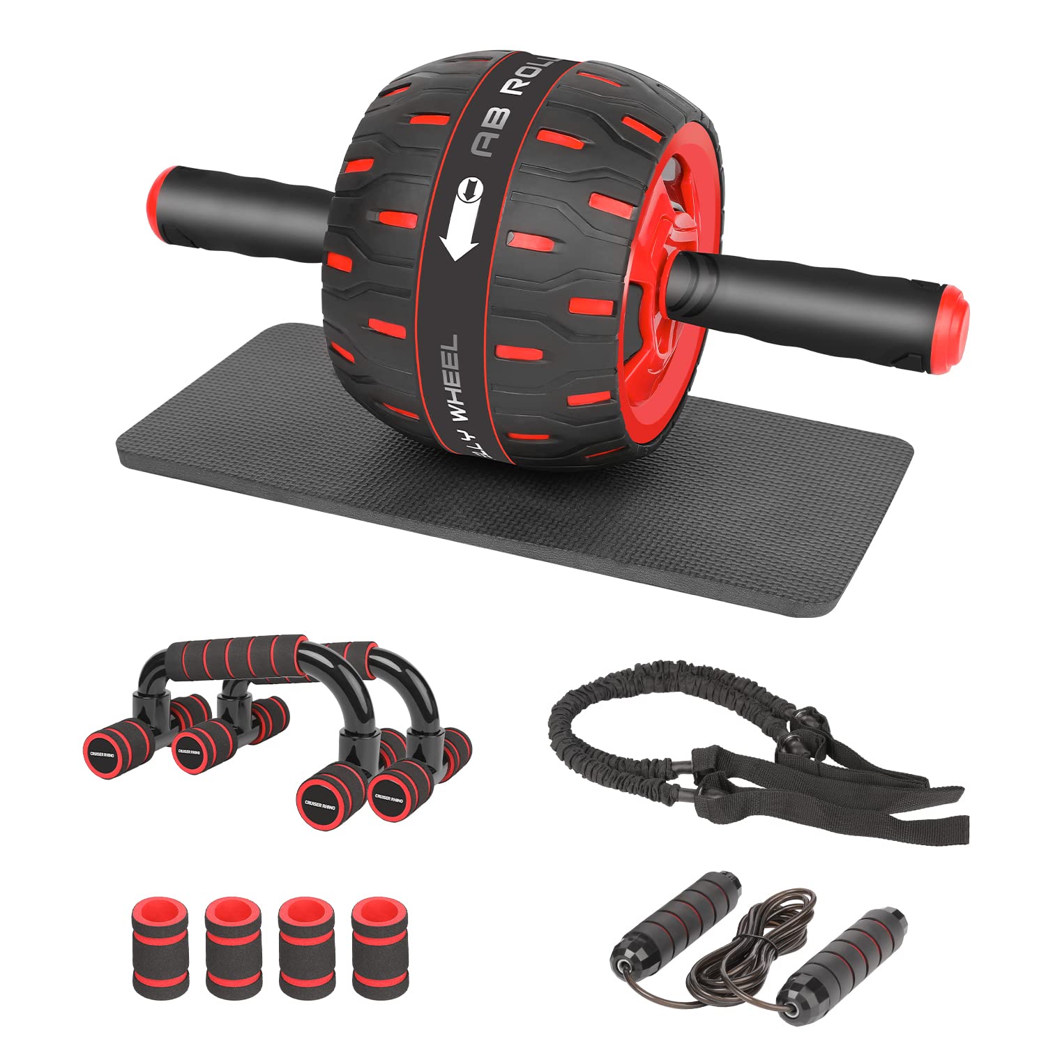 Ab Workout Equipment Kit Abs Wheel Roller With Push Up Bars Resistance Bands Jump Rope Knee Pad Exer